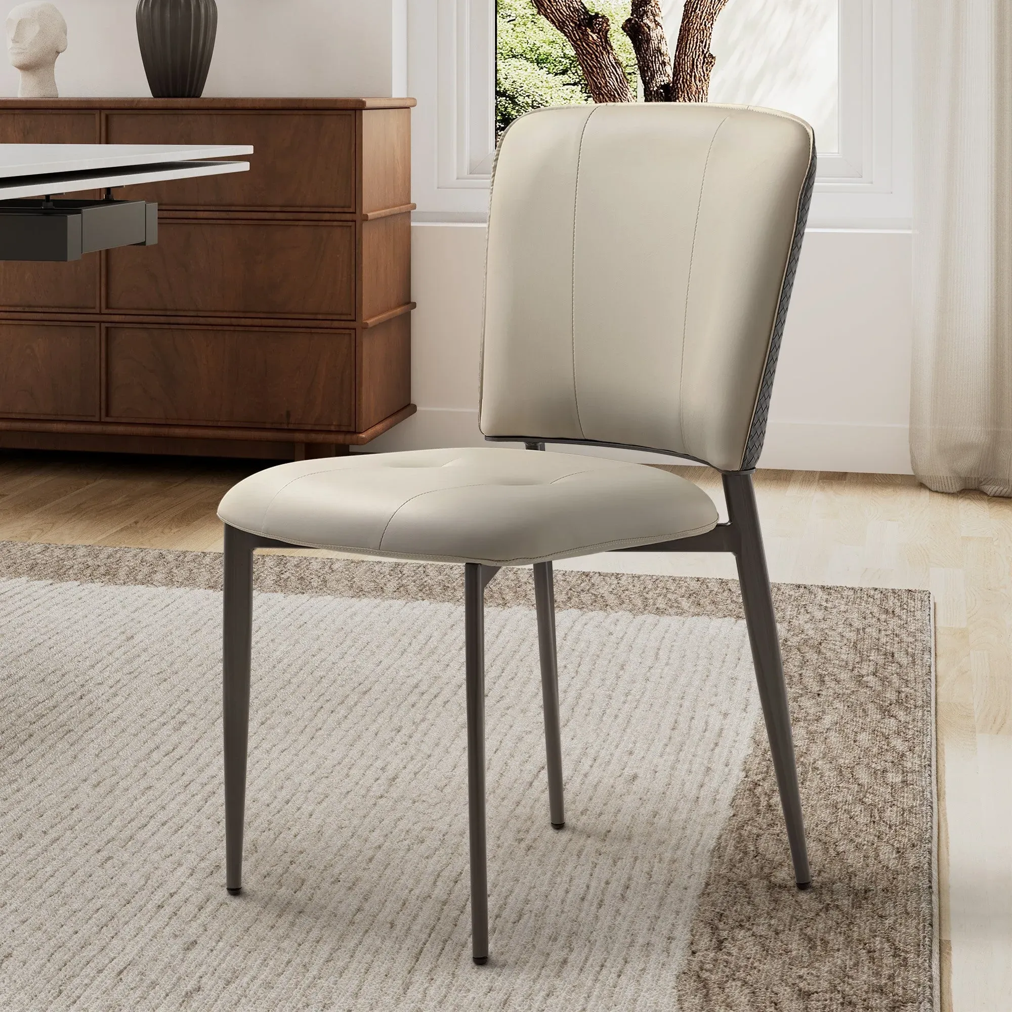 Aspen Set of 2 Upholstered Dining Side Chairs - Indigo Blue, Woven Leather alternate view