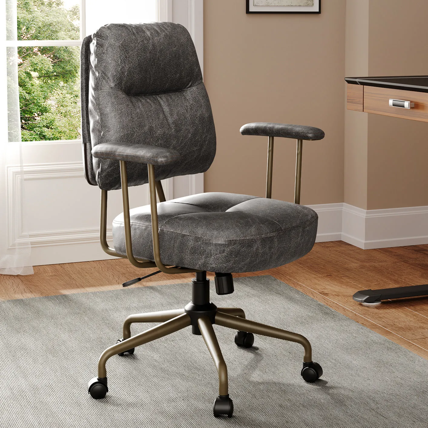 Becky Office Chair with Cushioned Back - Gray, Faux Suede product