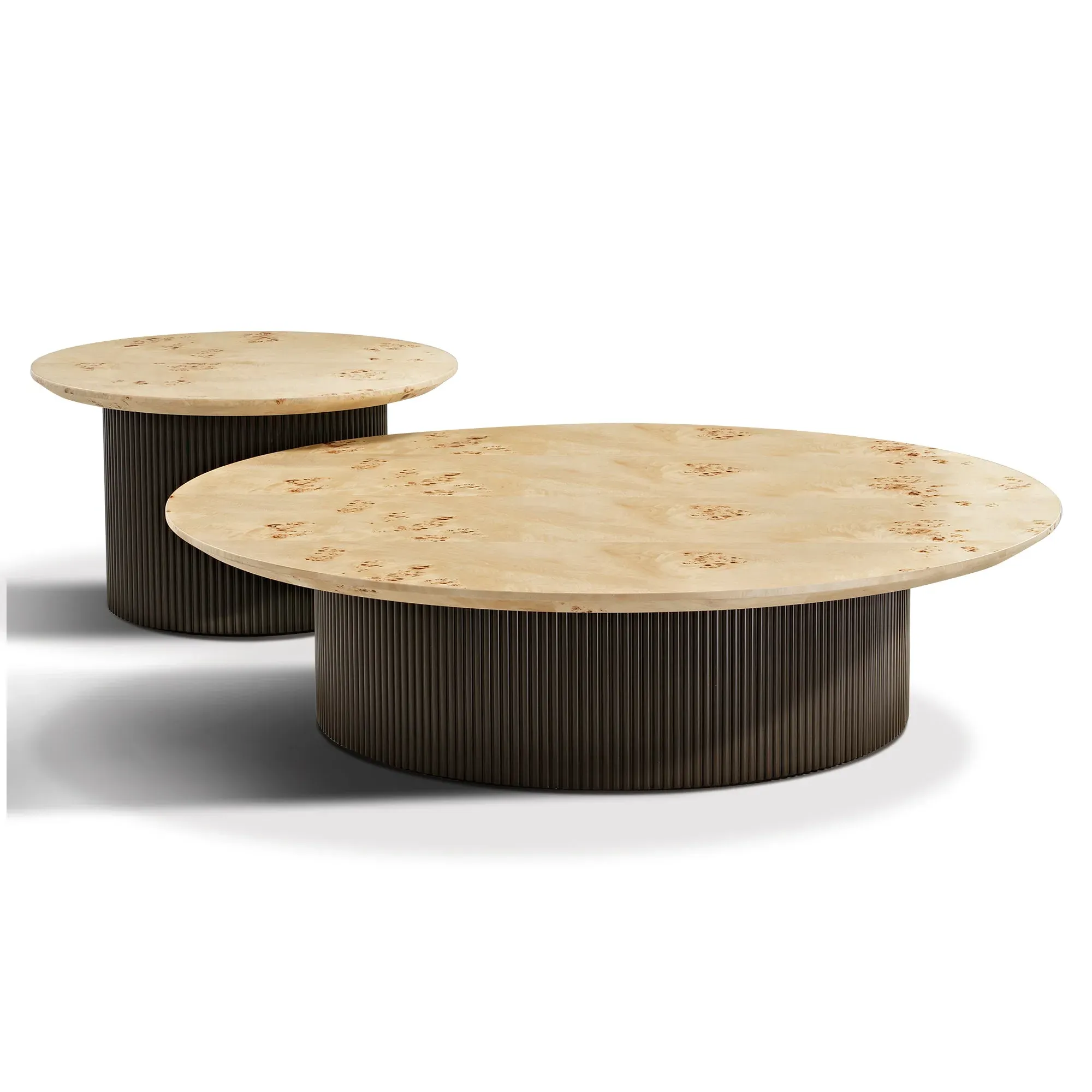 Birch Wood Veneer Round Coffee Table Set of 2 product