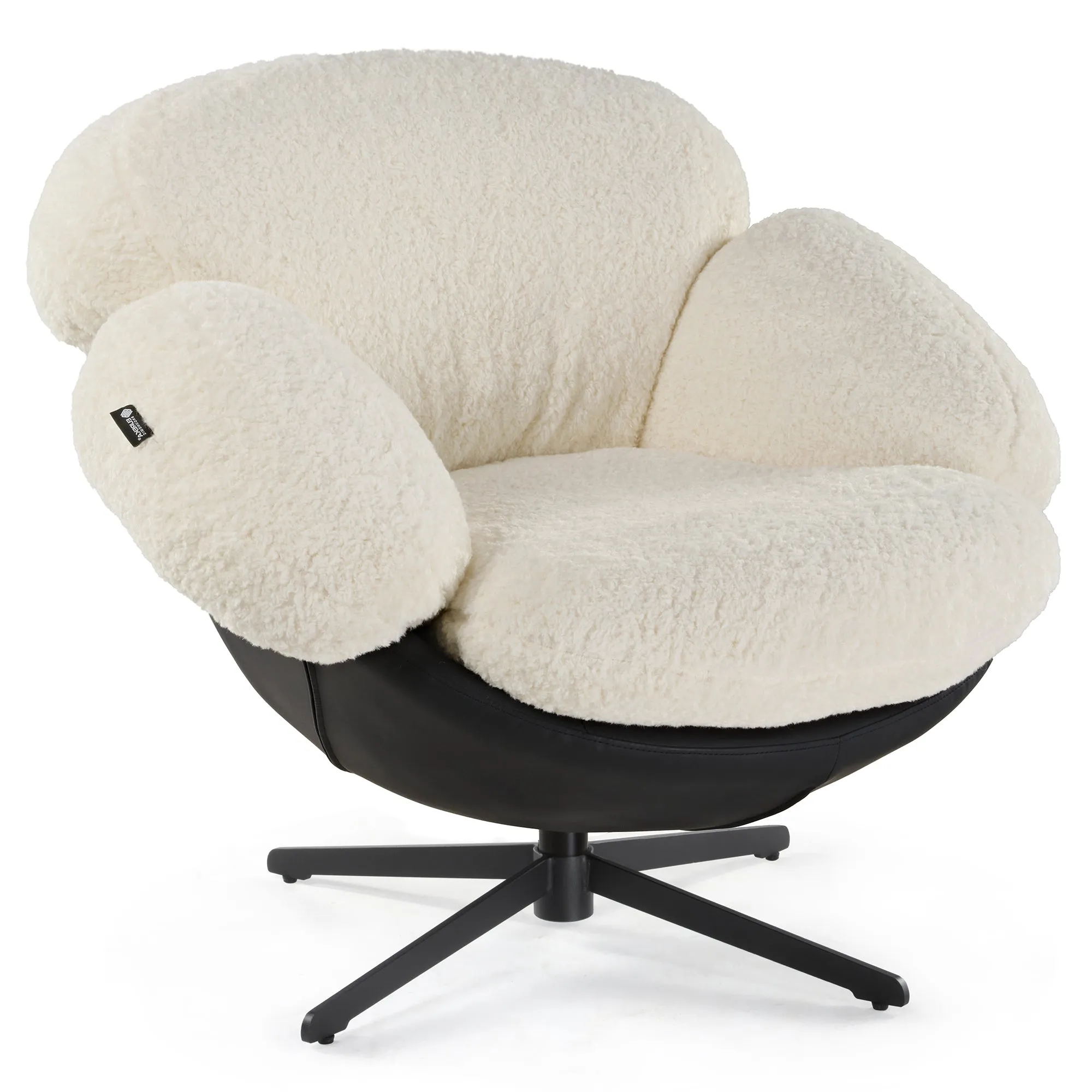 Cara Swivel Lounge Chair - White, Lamb Velvet