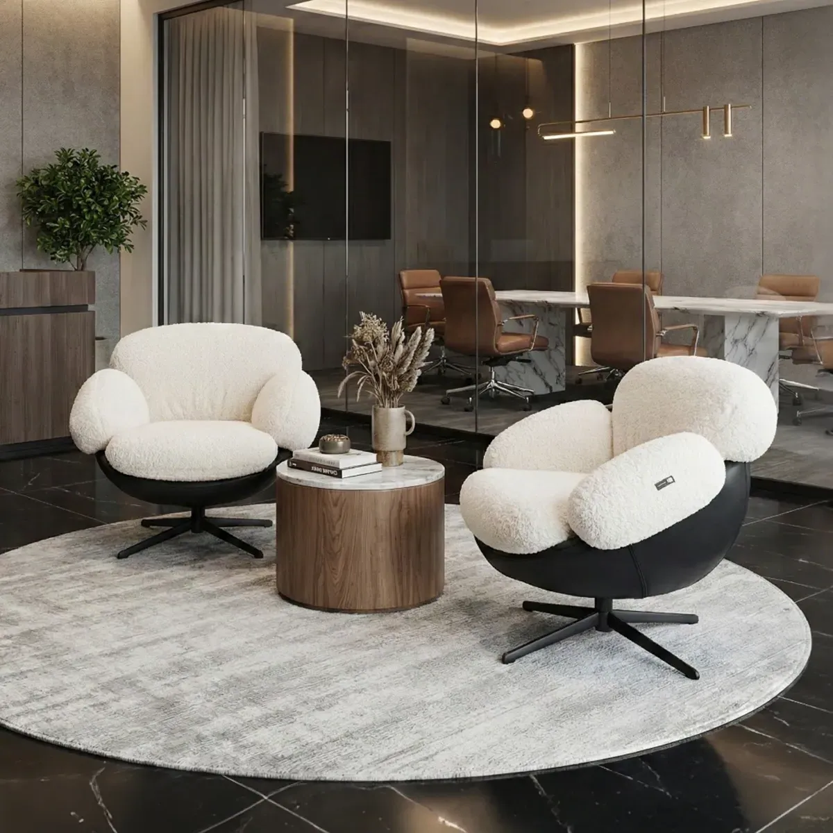 Cara Swivel Lounge Chair - White, Velvet alternate view