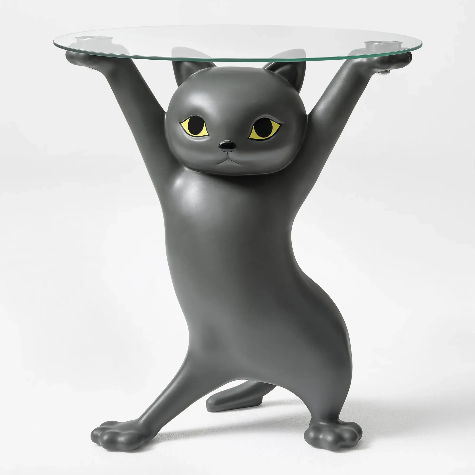 Cat Side Table with Single Glass Tray - Black