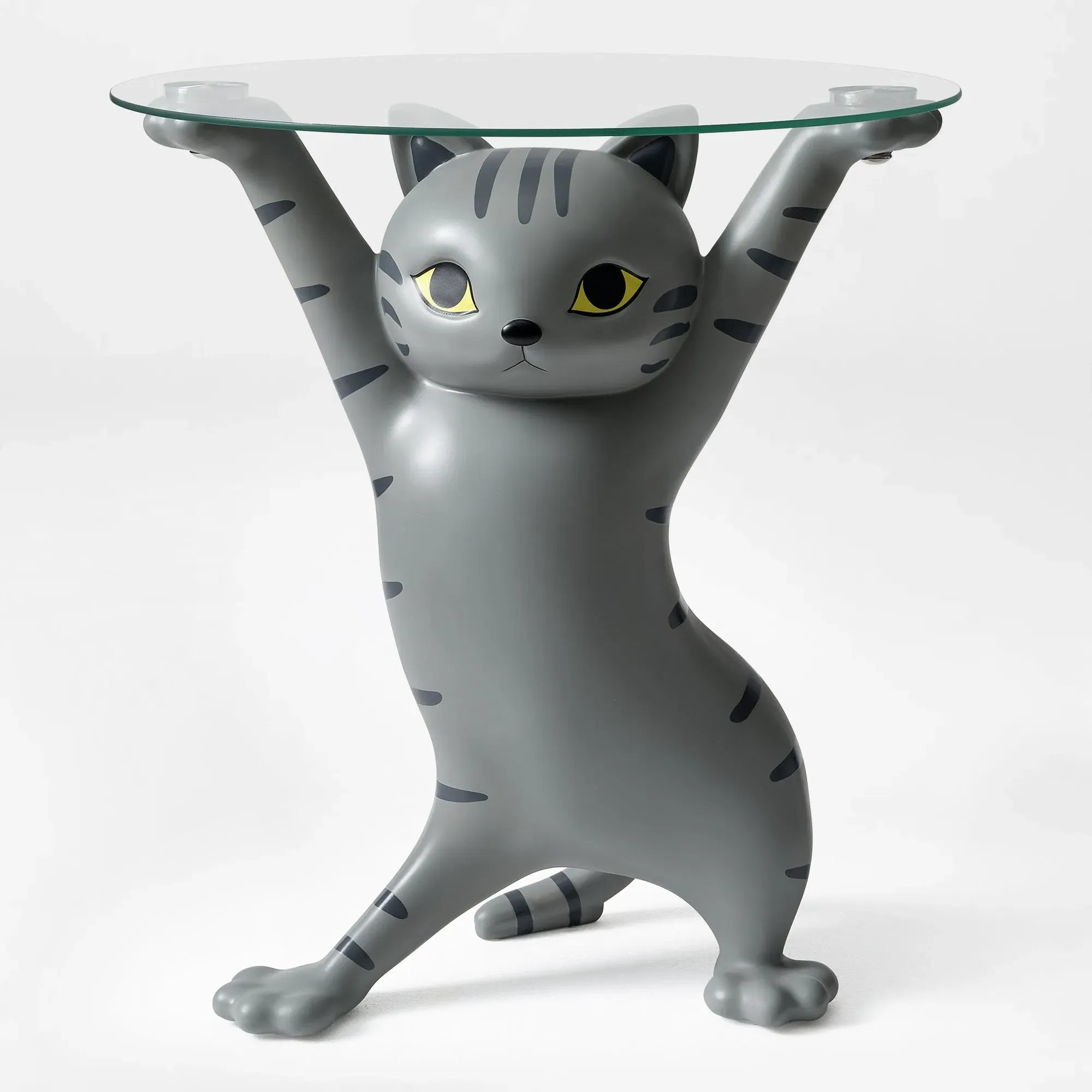 Cat Side Table with Single Glass Tray - Gray