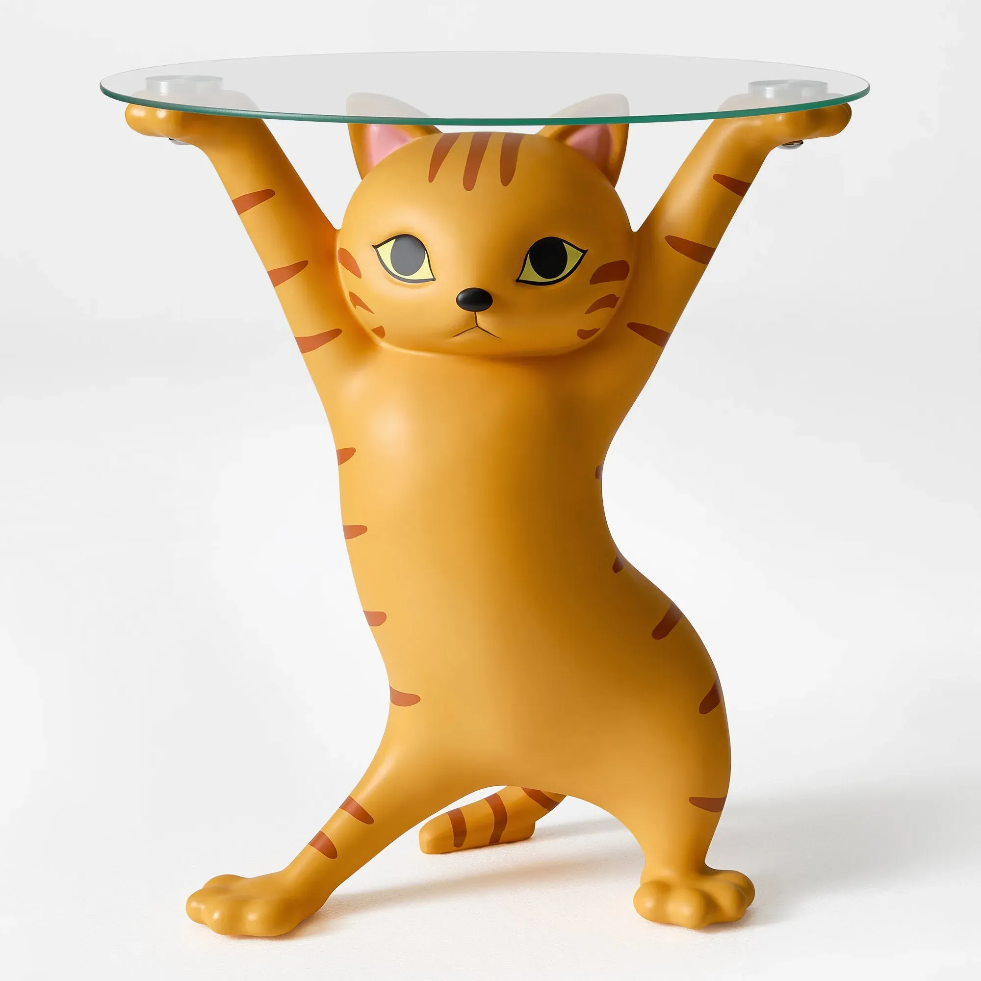 Cat Side Table with Single Glass Tray - Orange