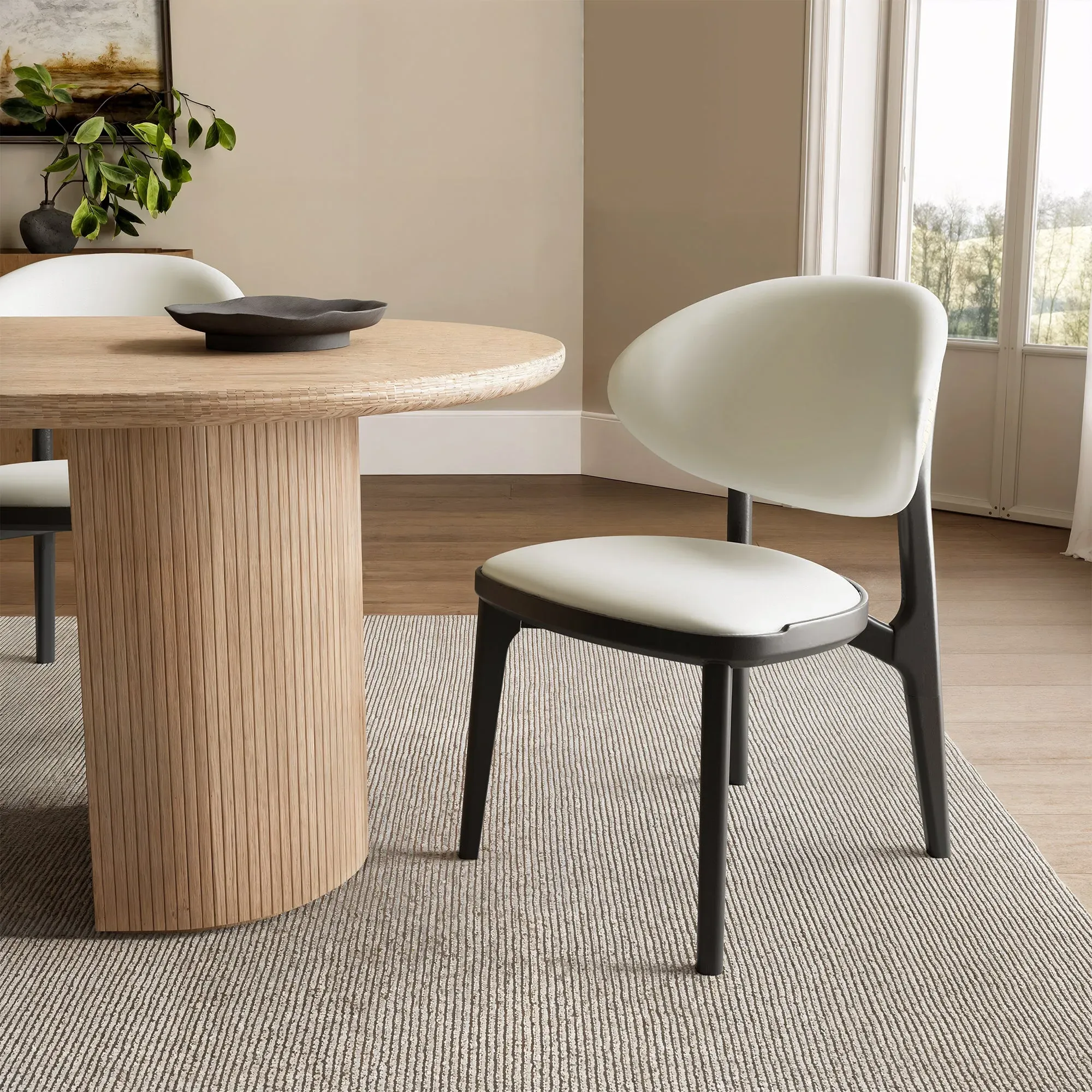 Cedar Dining Side Chairs Set of 2 - Off-white, Leather