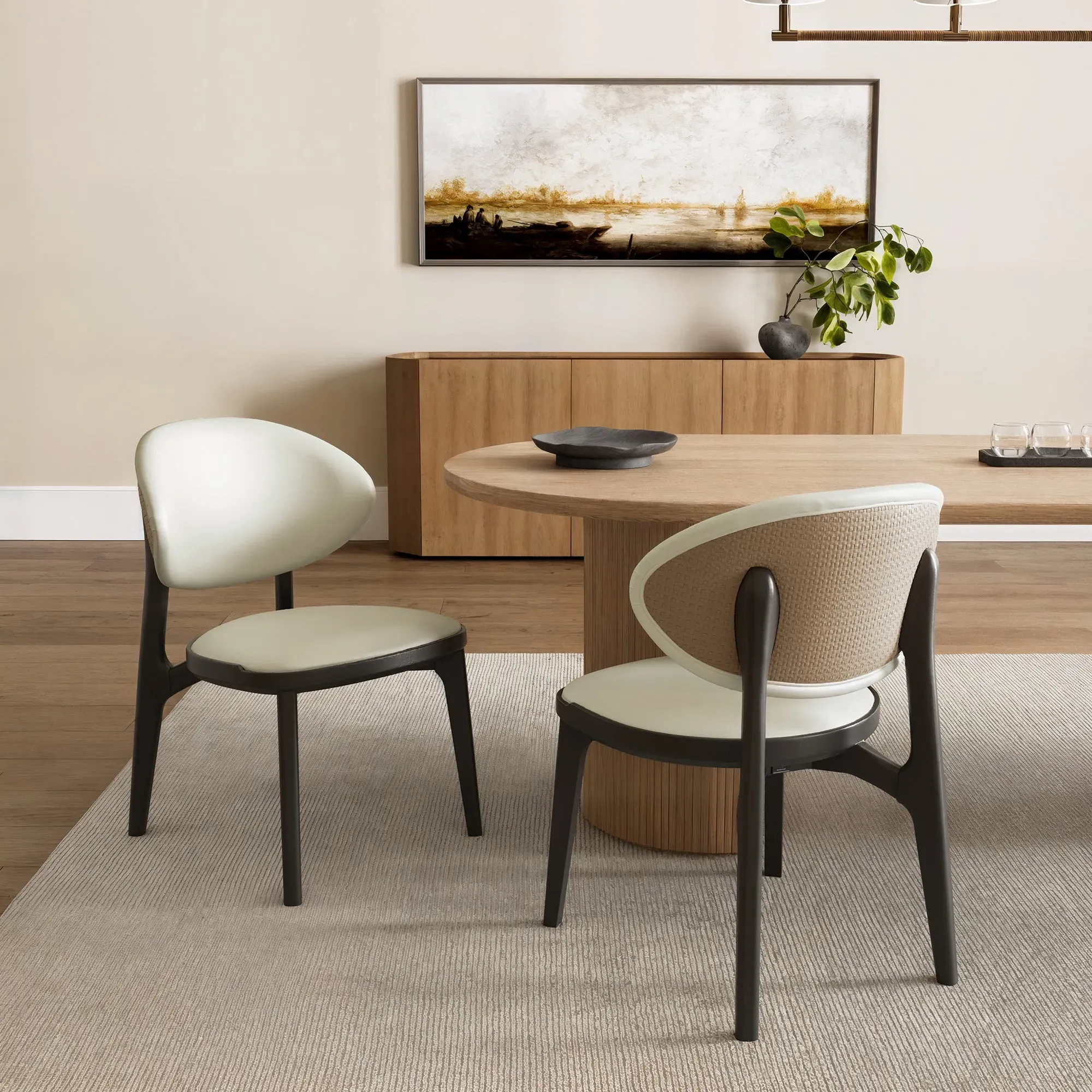 Cedar Dining Side Chairs Set of 2 - Off-white, Leather