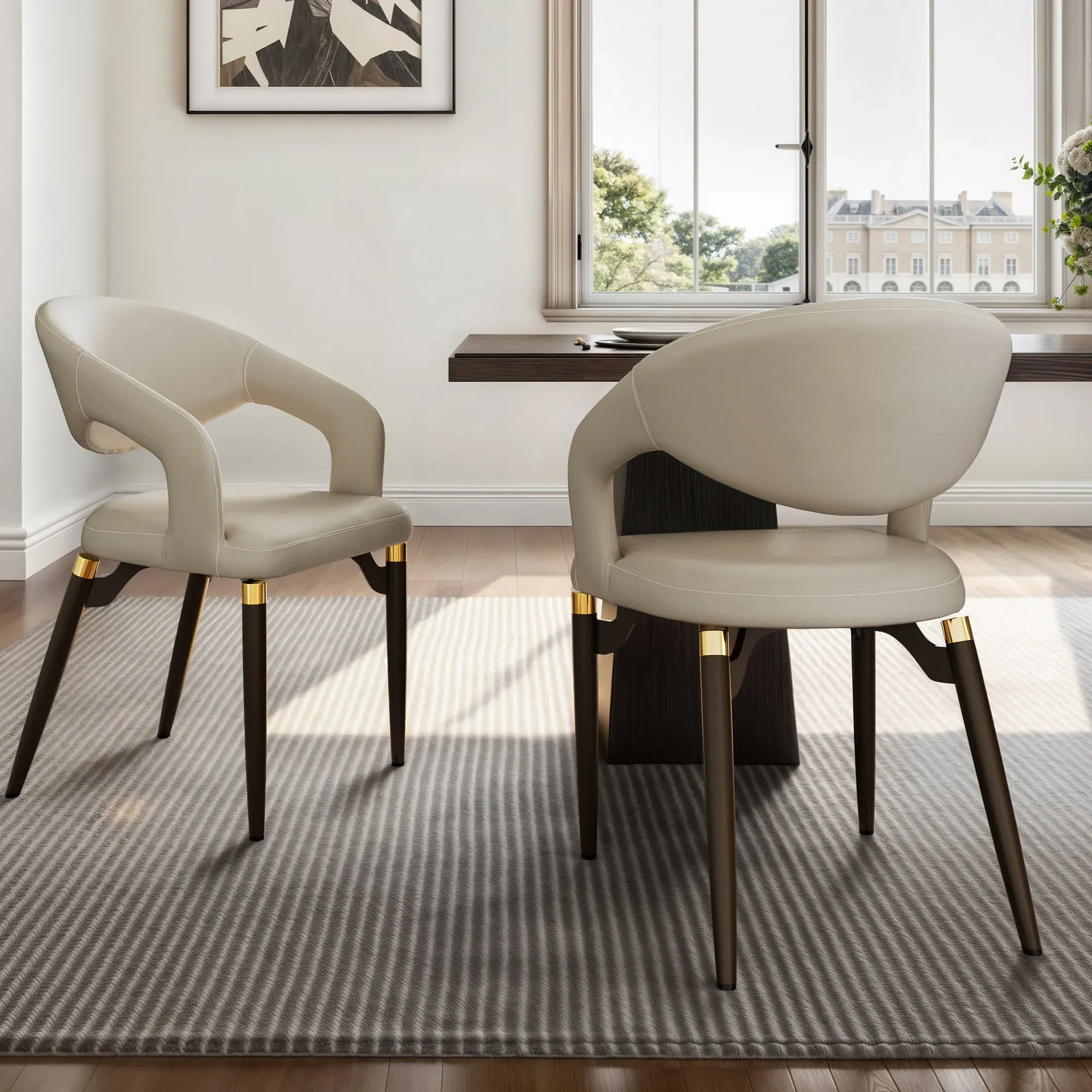 Chantilly Leather Dining Chairs Set of 2 - Black, Faux Leather