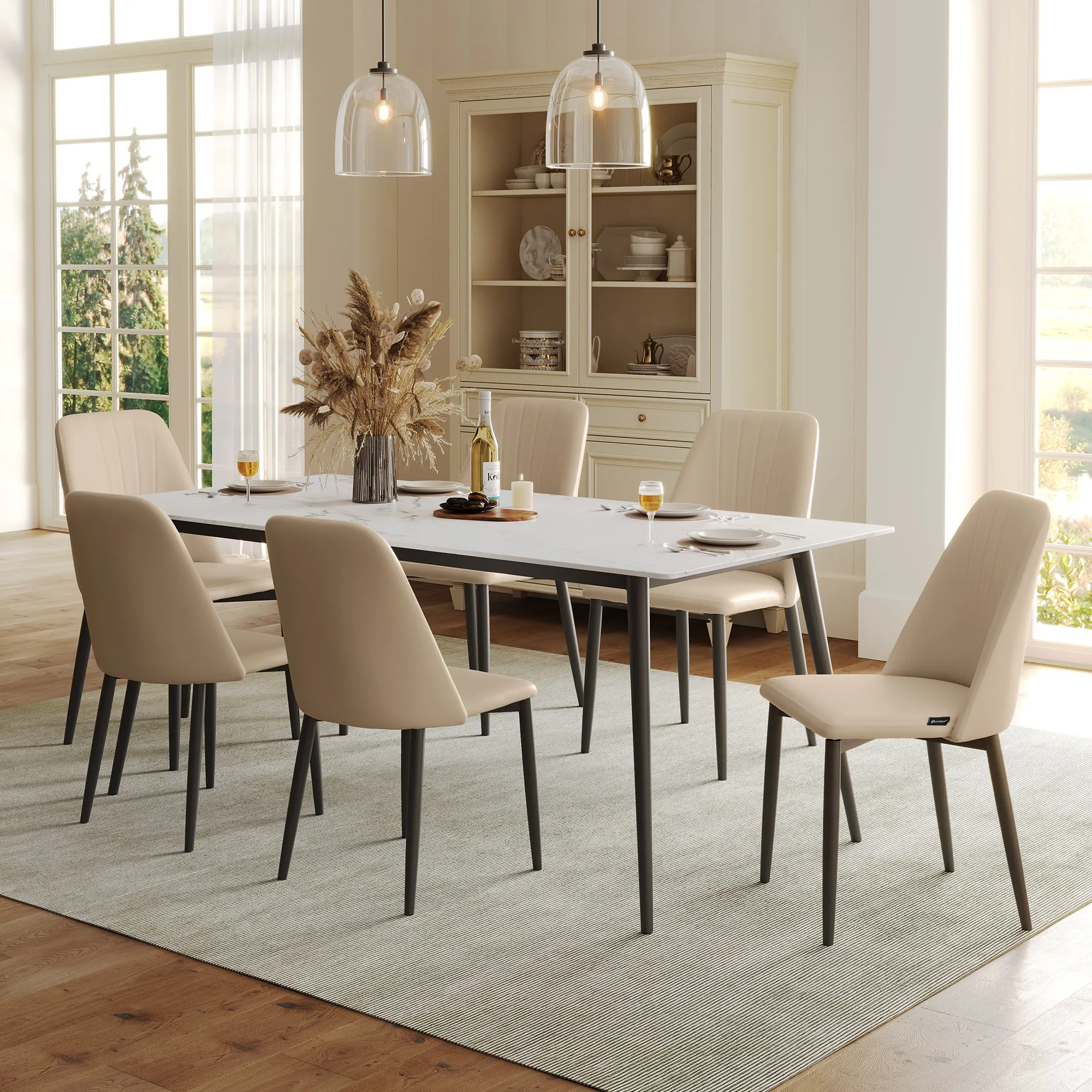 Chester Set of 2 Dining Side Chairs - Off-White, PU Leather alternate view