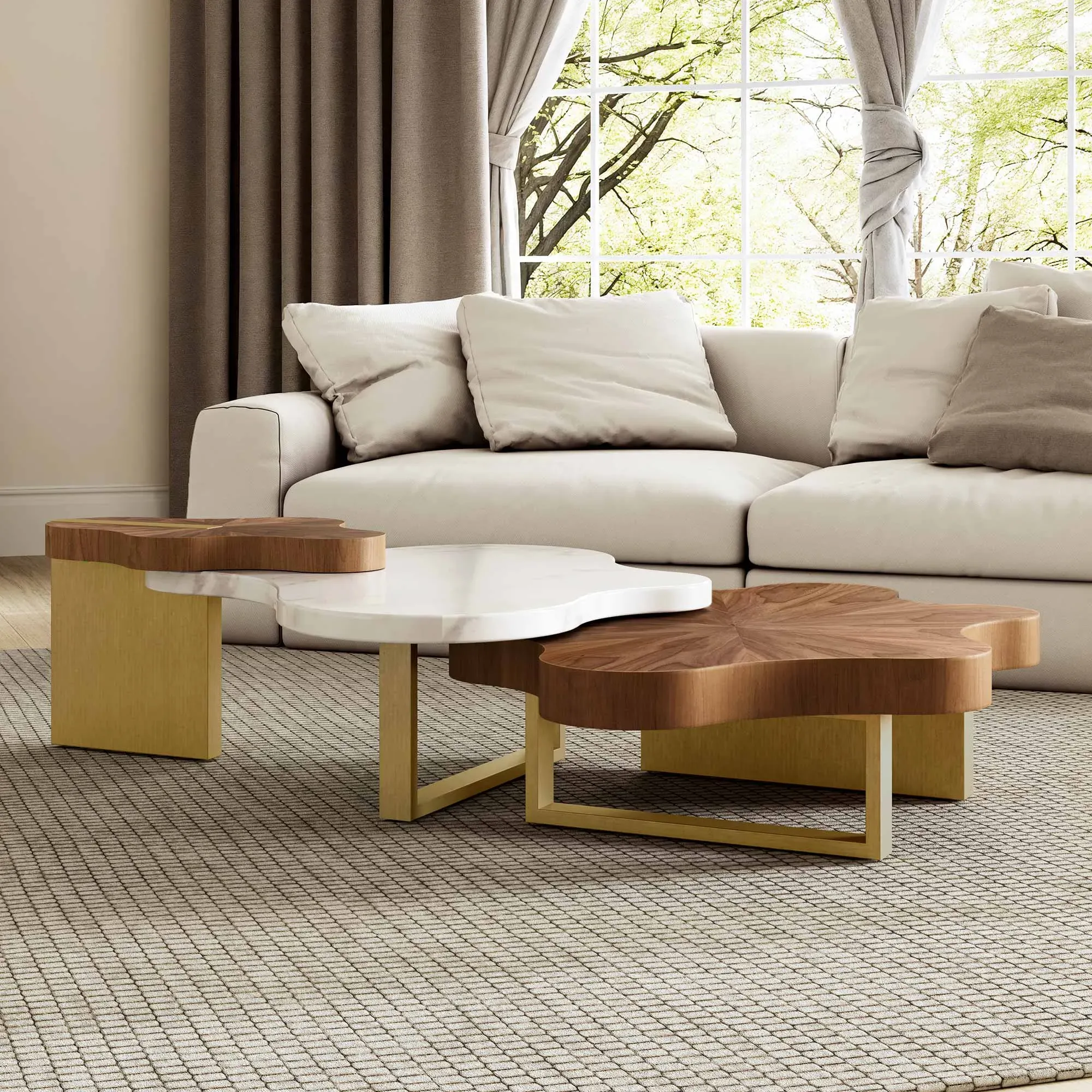 Cloud Shape Coffee Table Set - White, Walnut