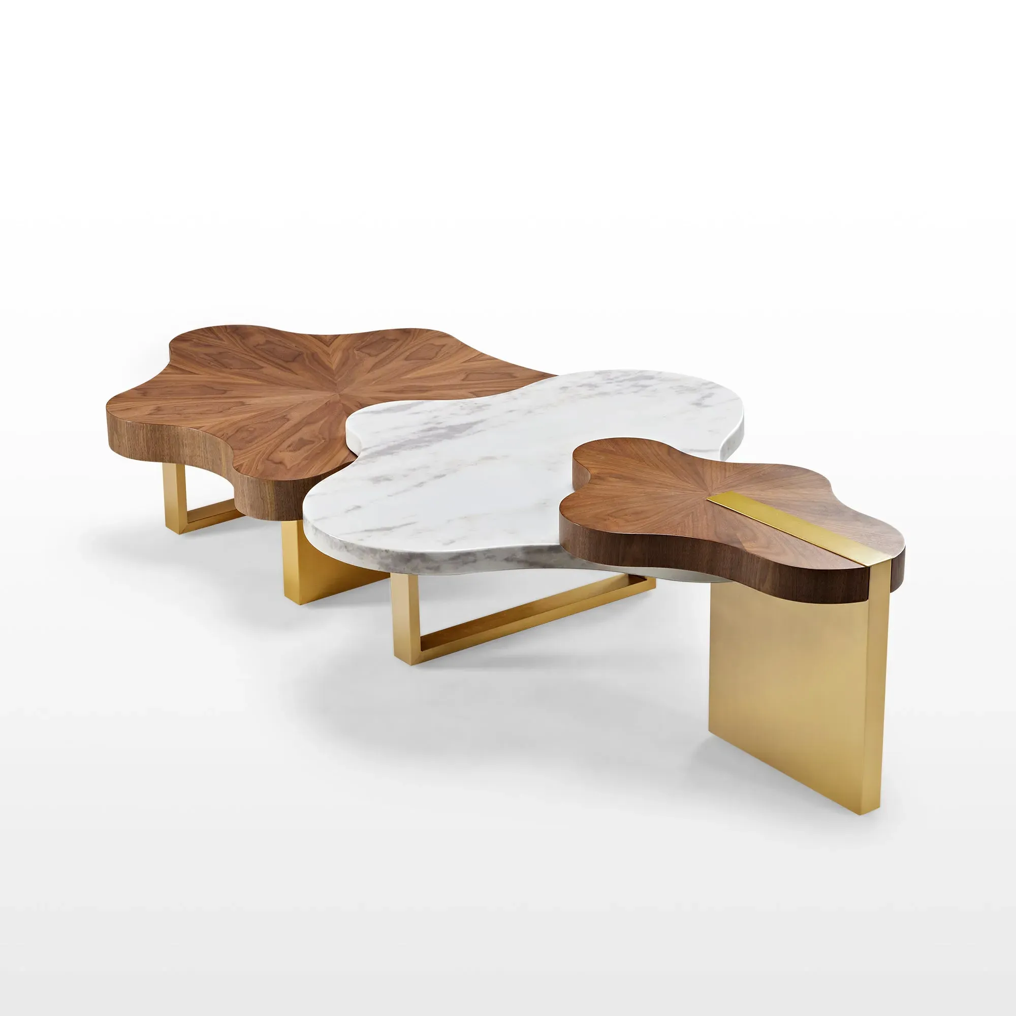 Cloud Shape Coffee Table Set - White, Walnut