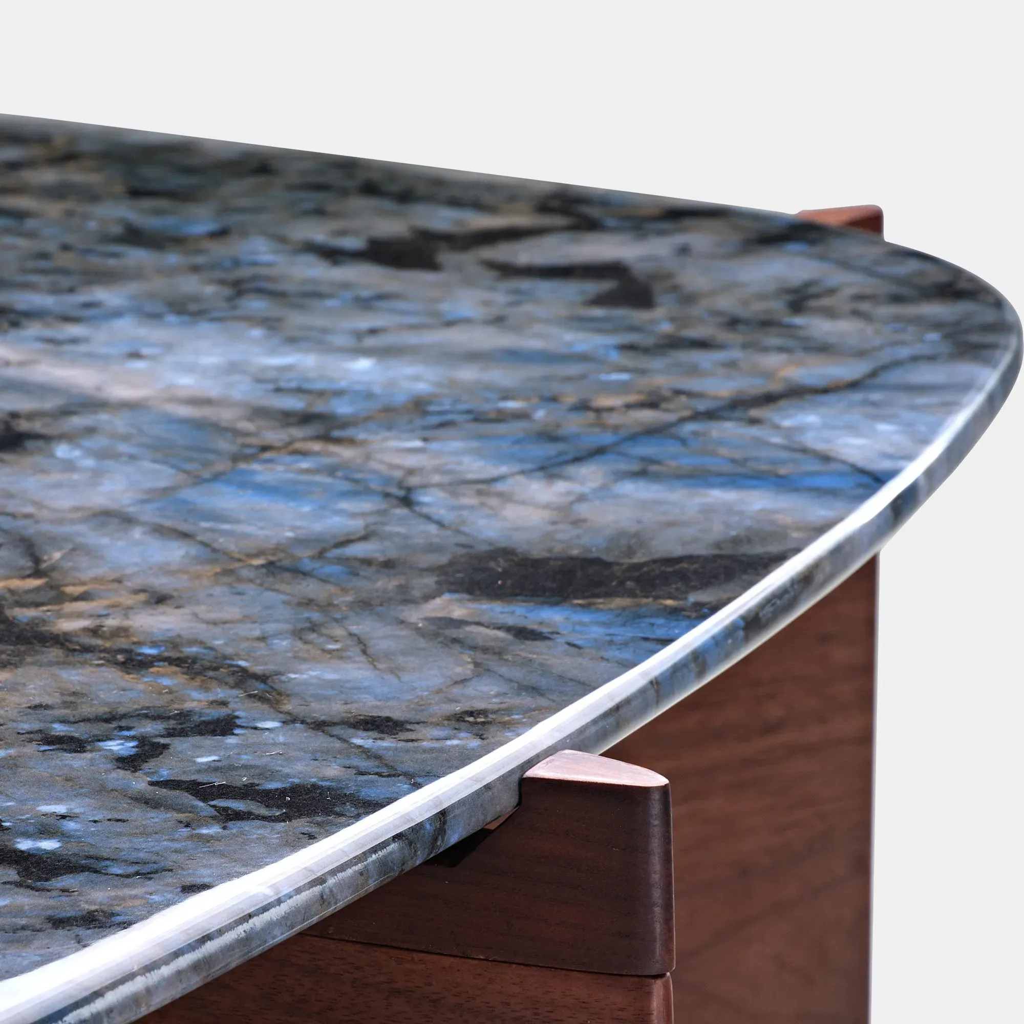 CT04 Irregular Coffee Table Set - Blue Jade Marble, Walnut
