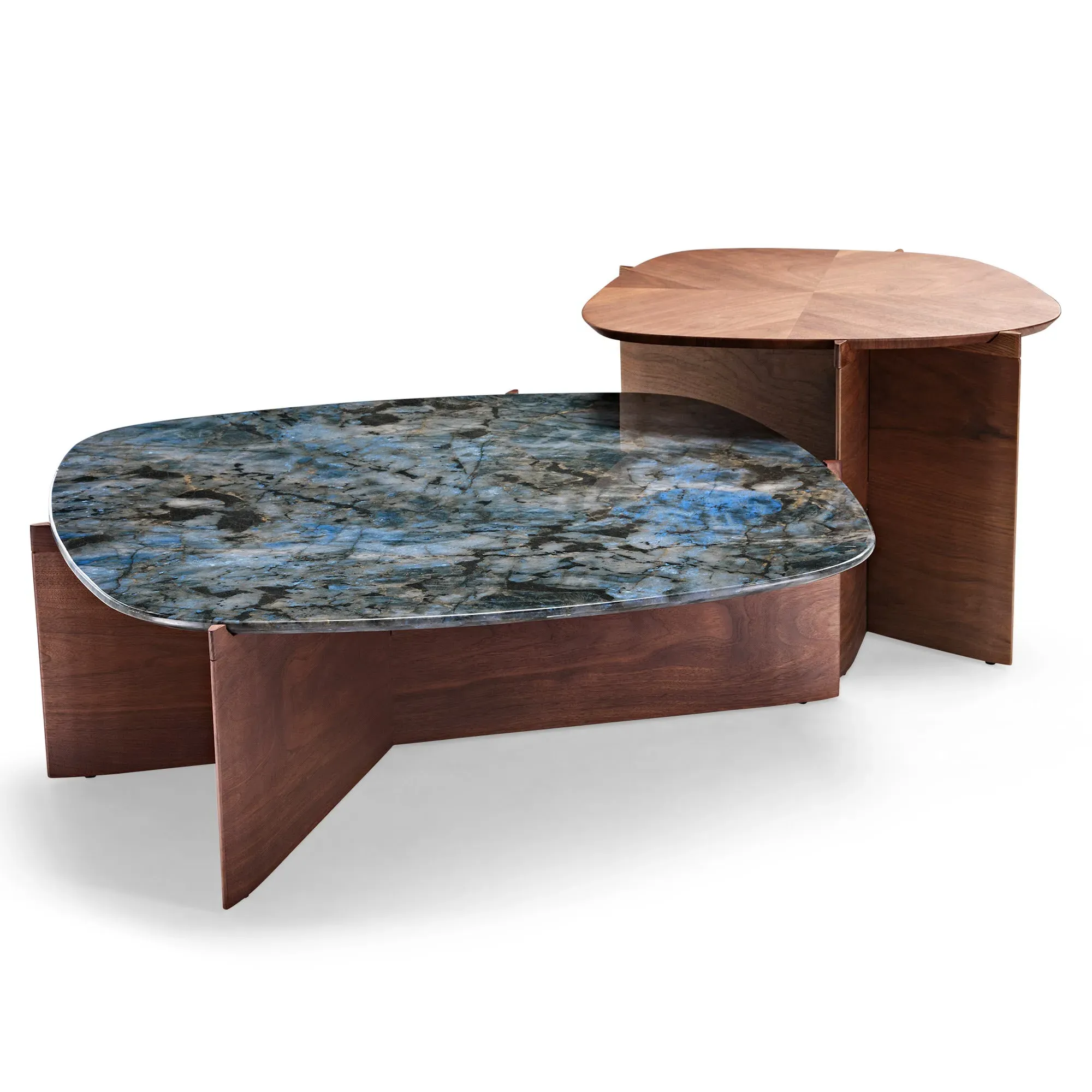 CT04 Irregular Coffee Table Set - Blue Jade Marble, Walnut image