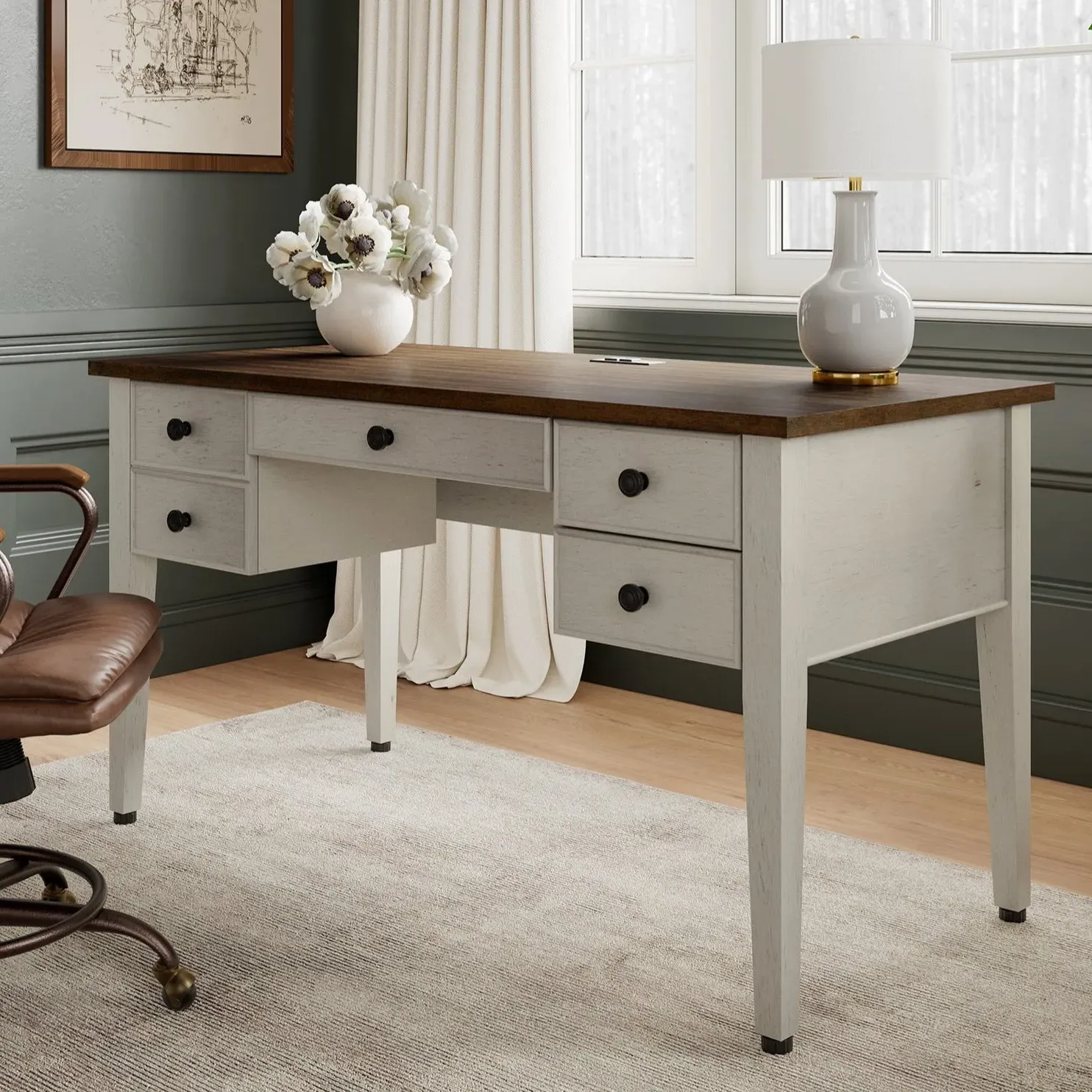 Eureka Ergonomic Farmhouse Office Desk with Drawers