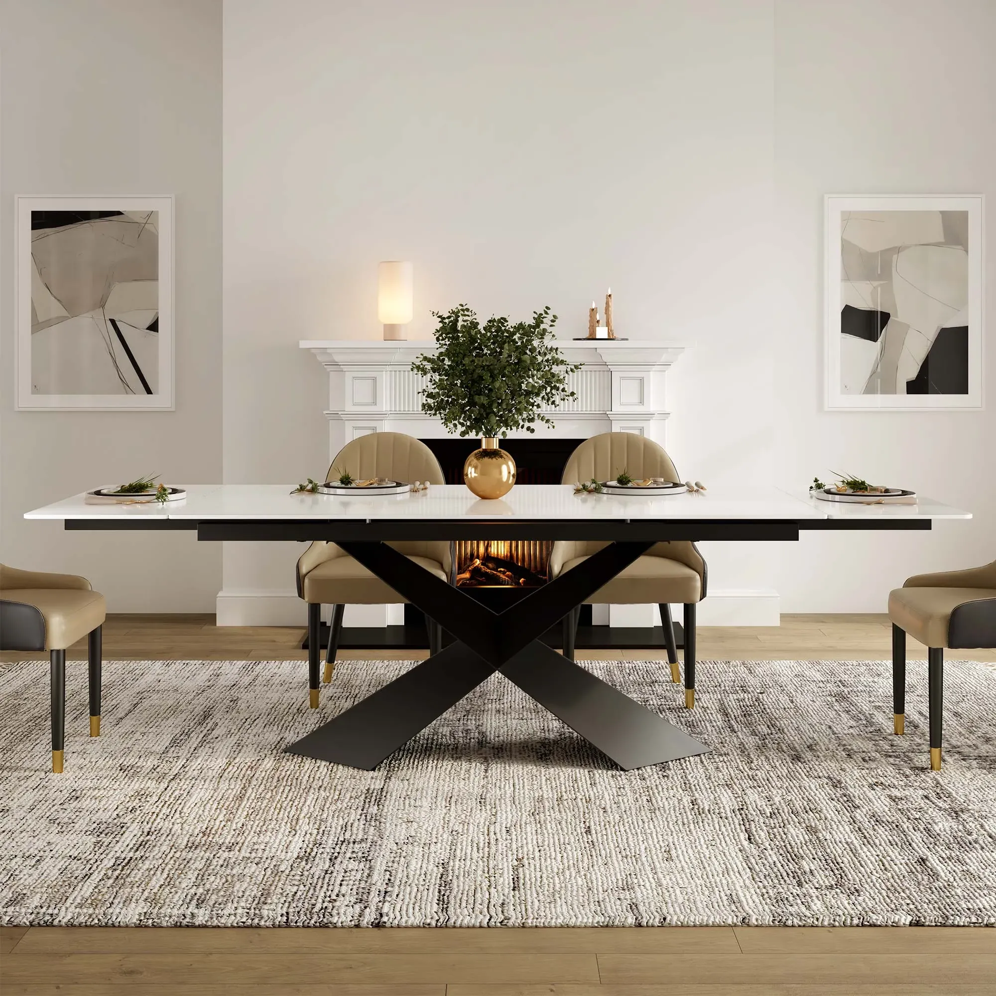 Evelyn Extendable Dining Table - White, Sintered Stone