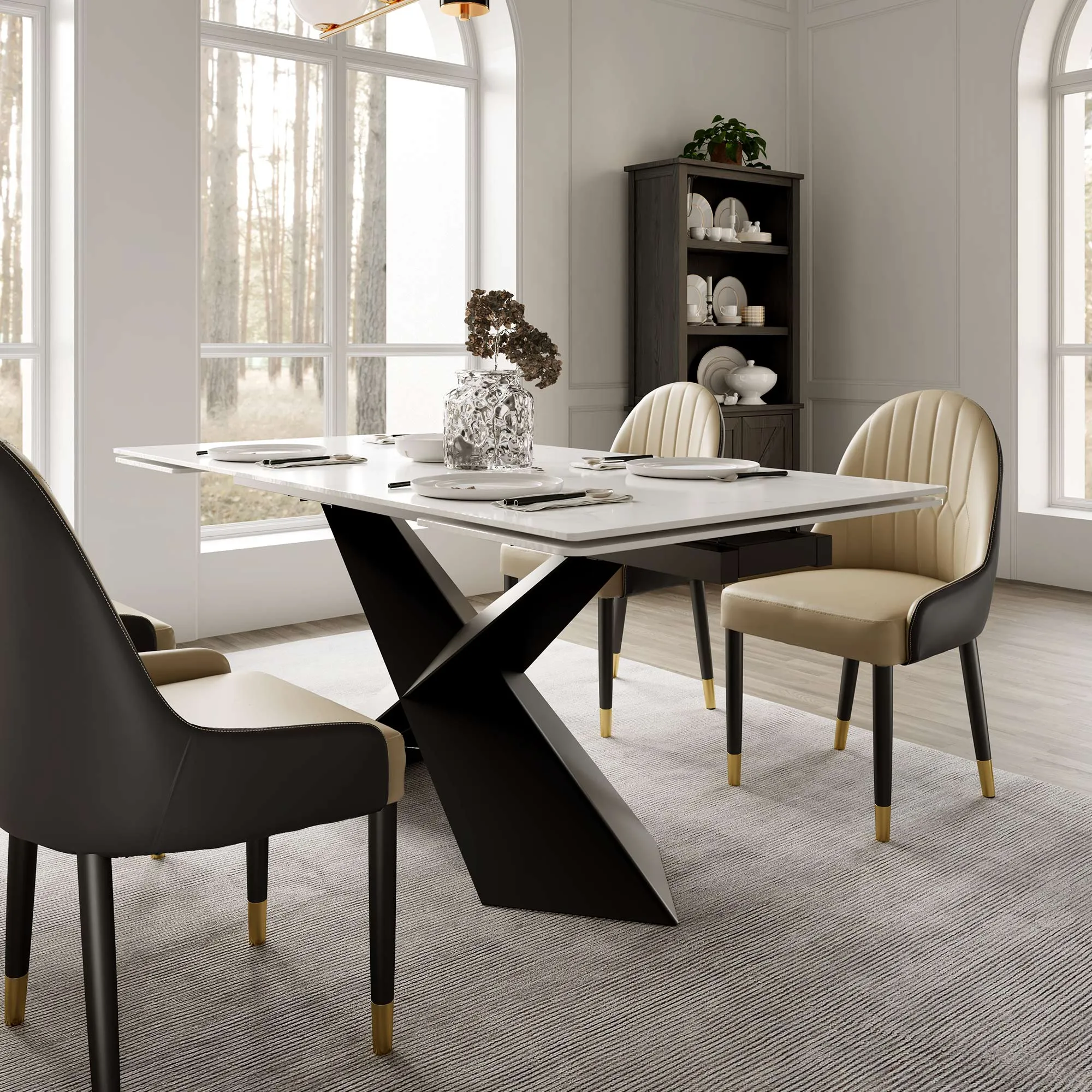 Evelyn Extendable Dining Table - White, Sintered Stone