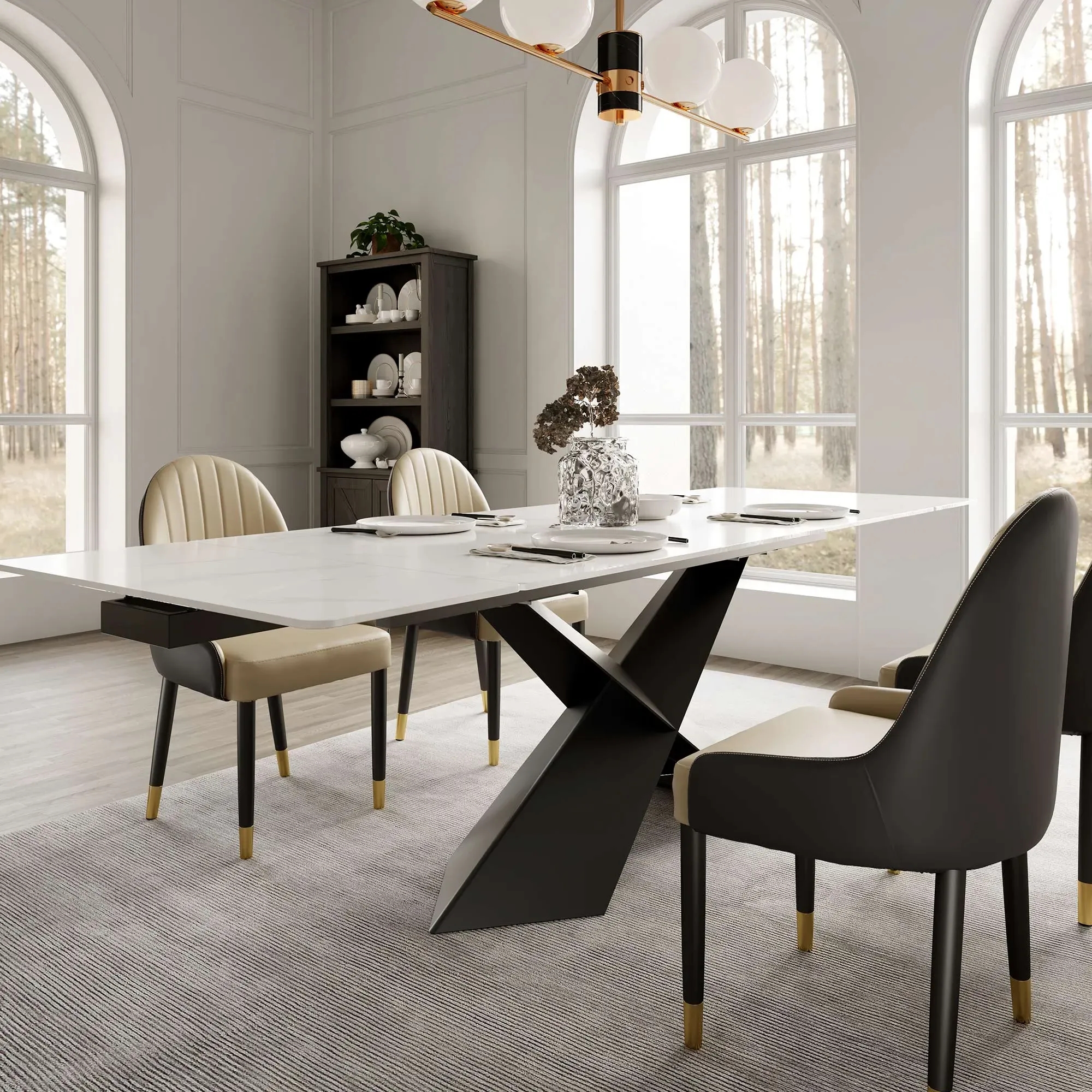 Evelyn Extendable Dining Table - White, Sintered Stone image