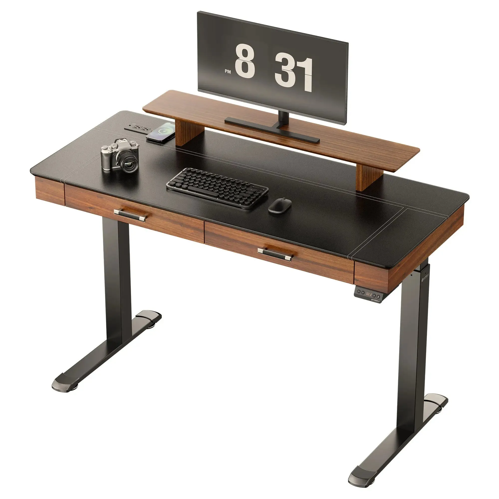 Faux Saddle Leather Adjustable Standing Desk - Brown