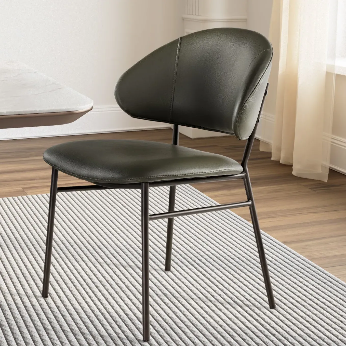 Finn Dining Side Chair - Green, Faux Leather