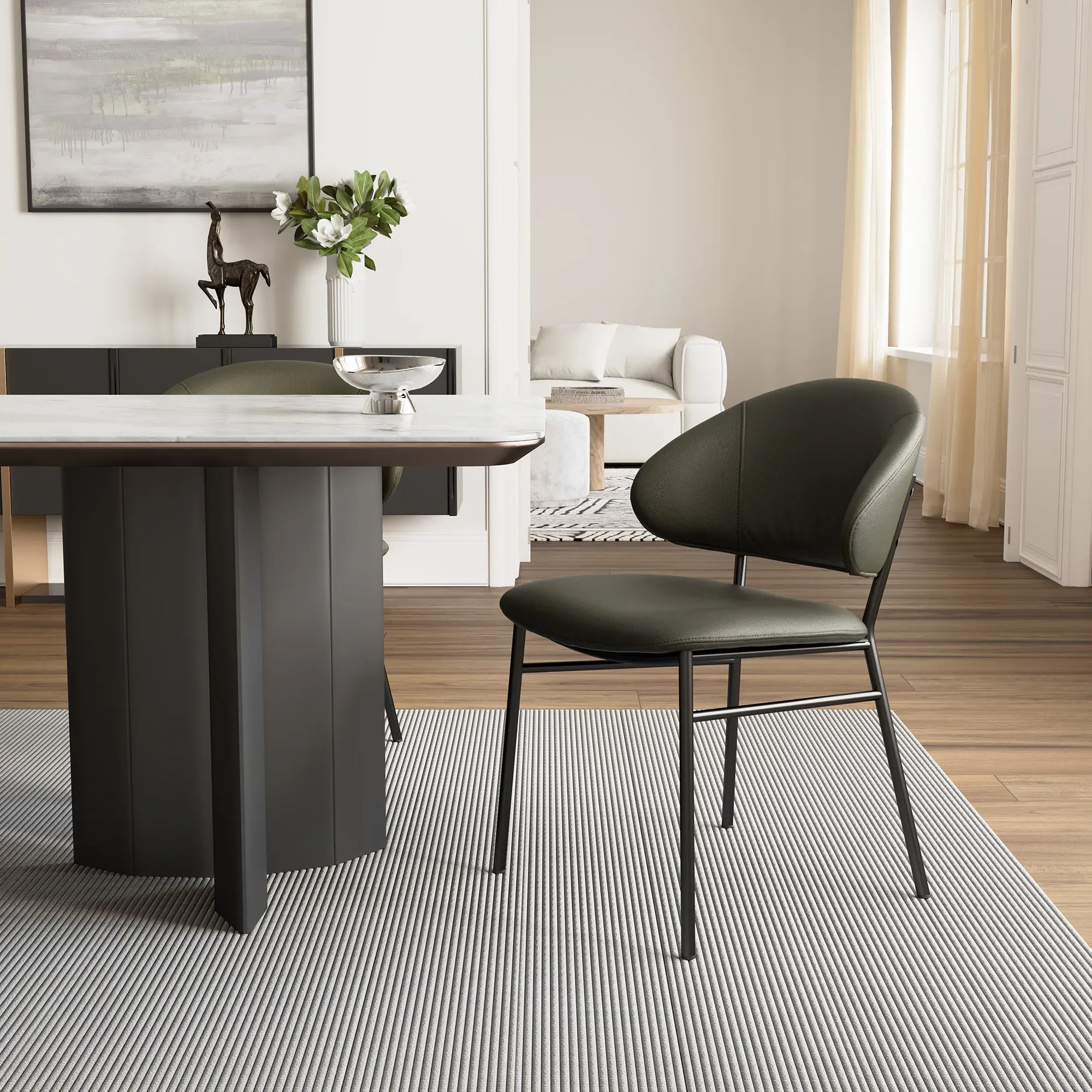 Finn Dining Side Chair - Green, Faux Leather