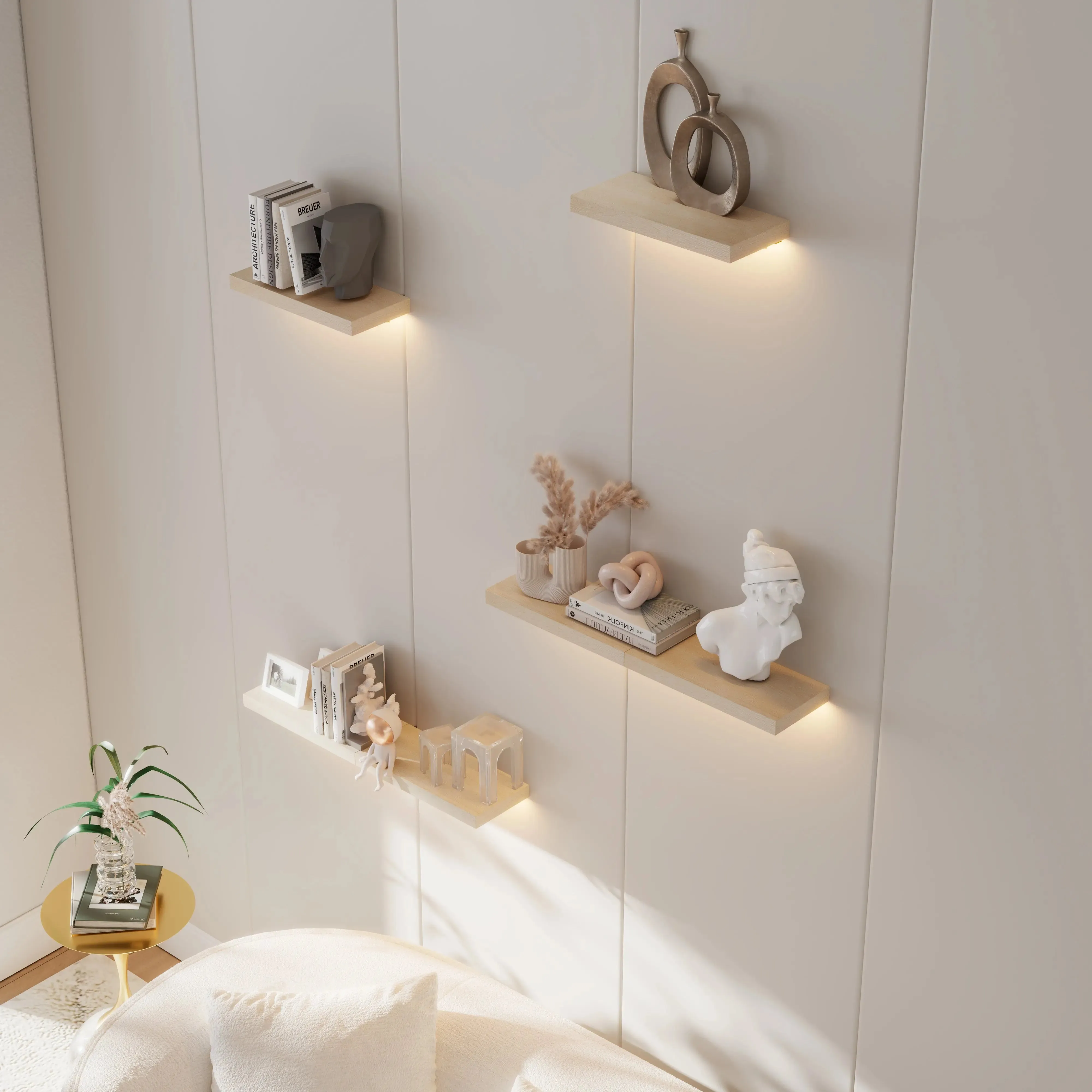 Floating Wall Shelf with Lighting - P2 Particle Board
