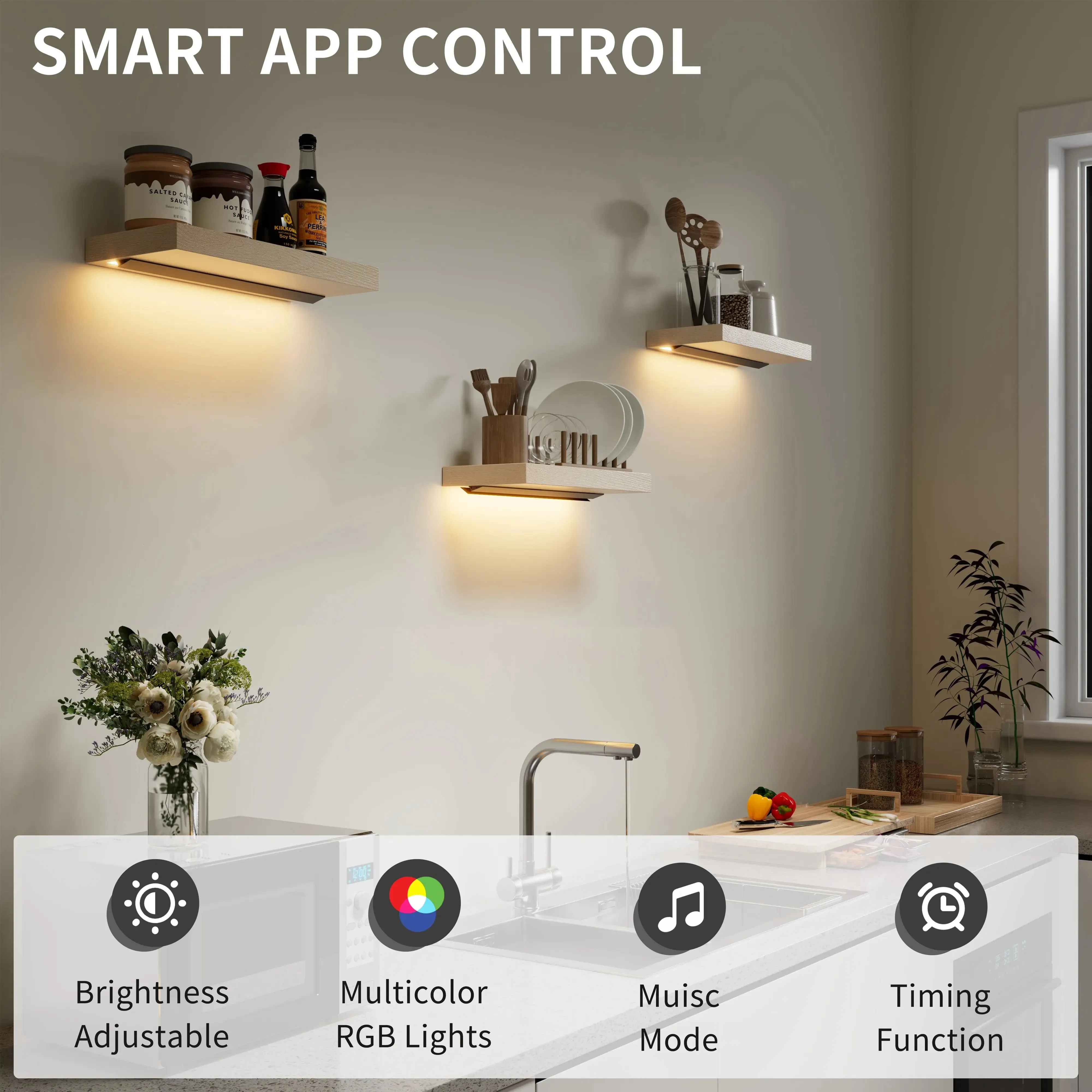 Floating Wall Shelf with Lighting - P2 Particle Board