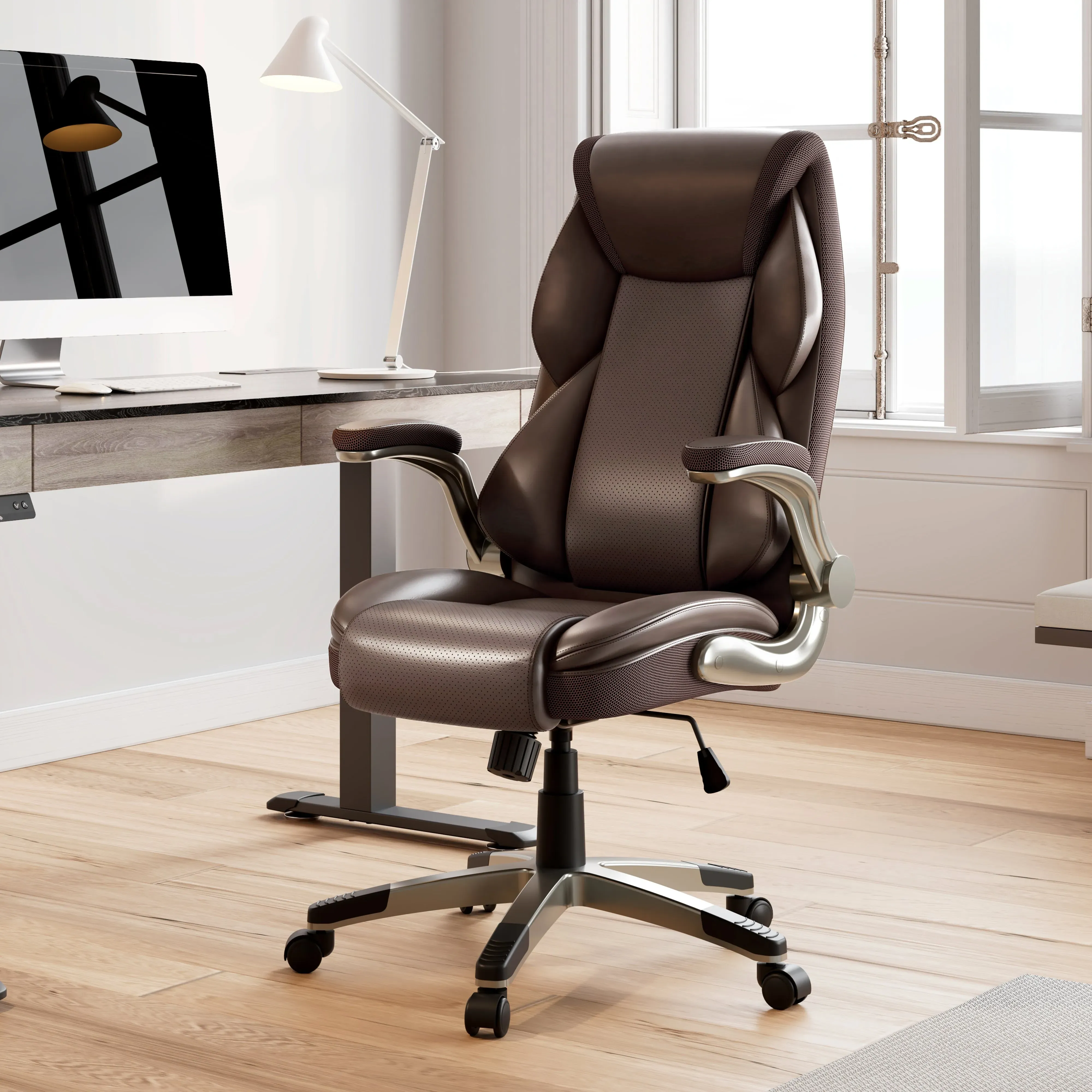 Galene Office Chair - Brown, Faux Leather