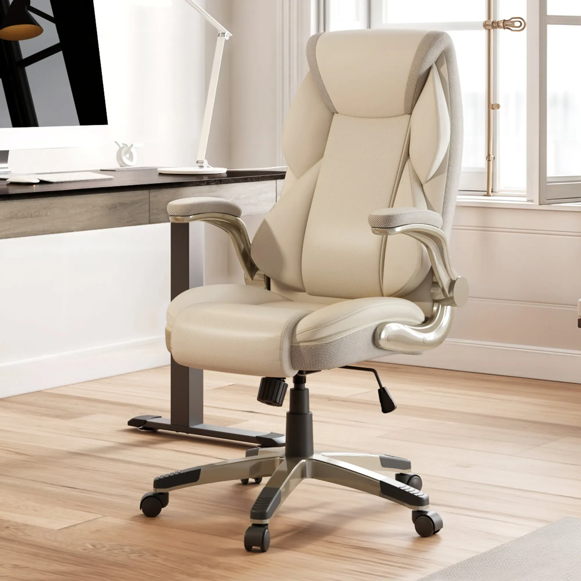 Galene Office Chair Ergonomic - Off-White, Faux Leather
