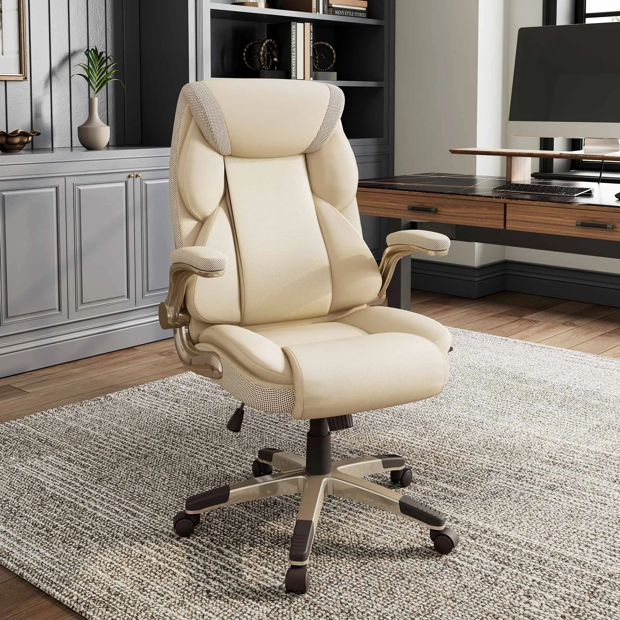 Galene XL Office Chair Ergonomic - Off-White, Faux Leather