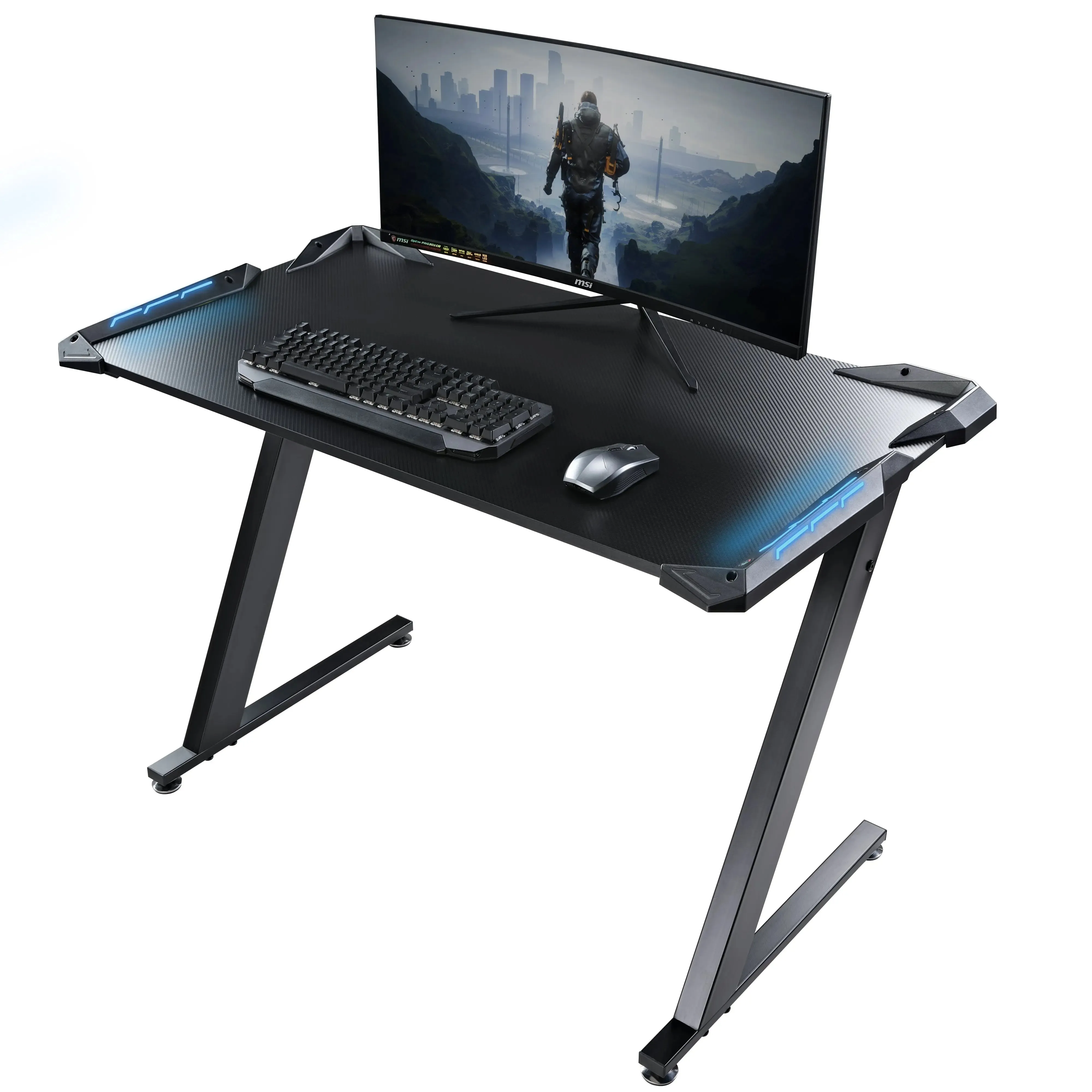Gaming Desk with Z-Shaped Legs and RGB Lighting