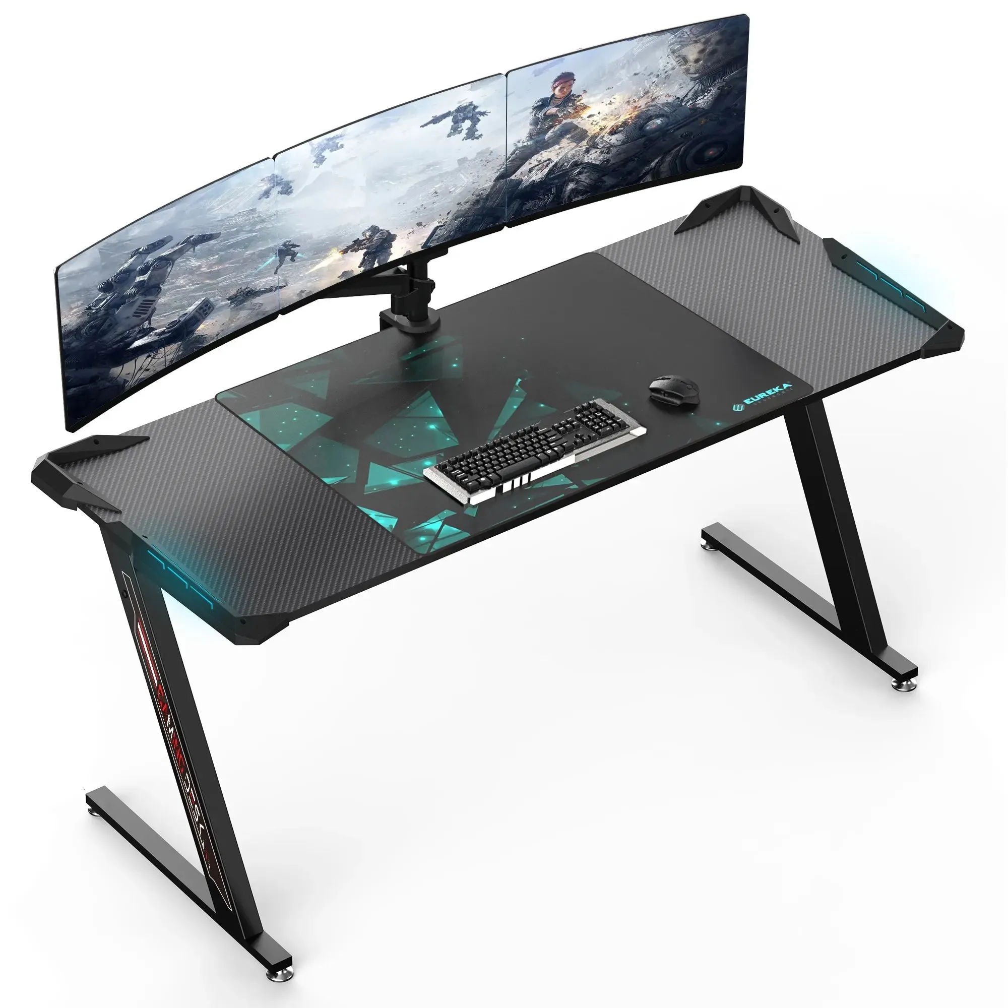 Gaming Desk with Z-Shaped Legs and RGB Lighting
