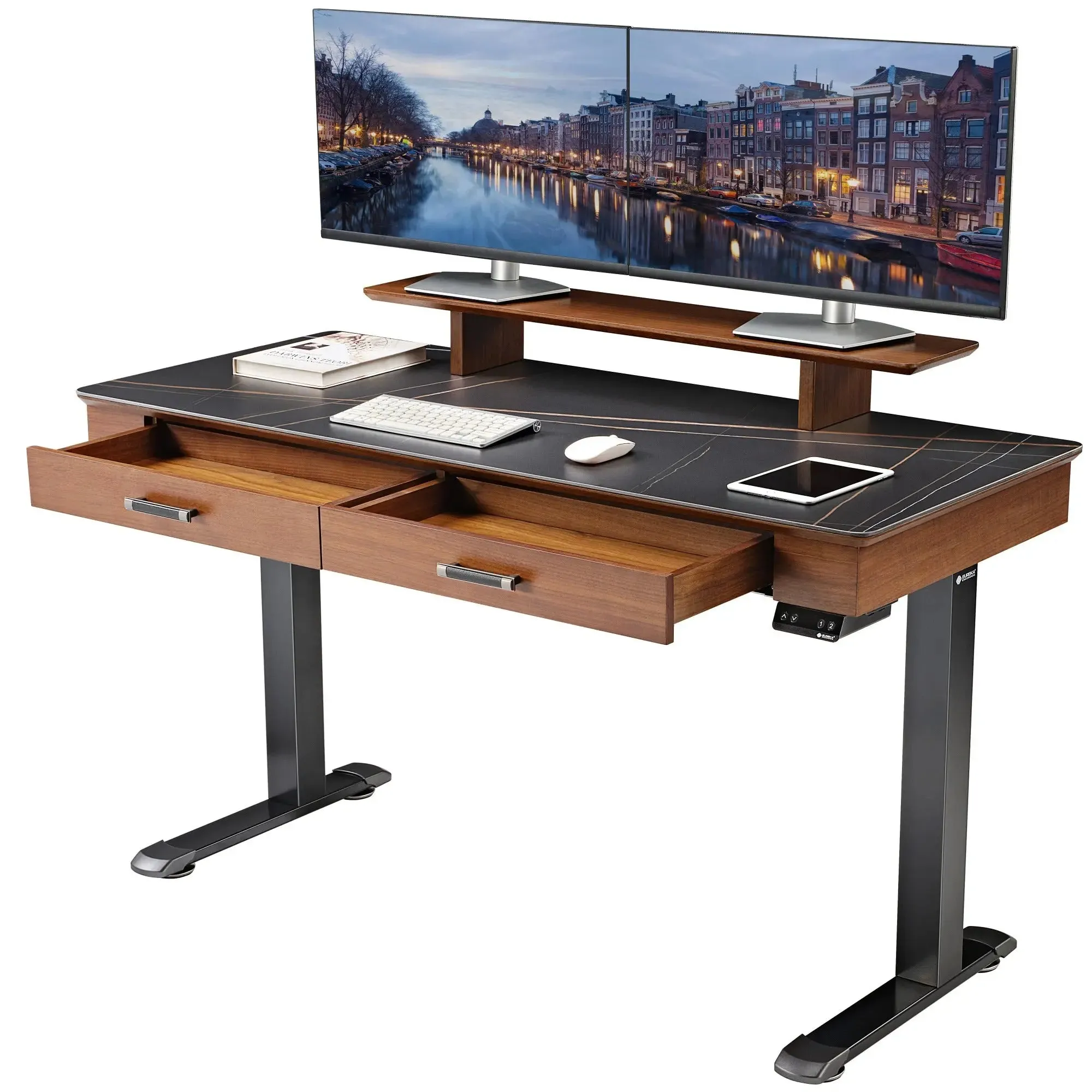 George Slate Standing Desk - Black, Artificial Marble