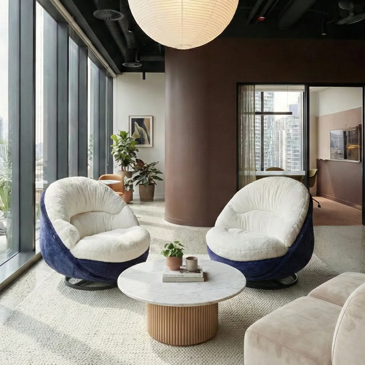 Gloria Swivel Lounge Chair - White, Faux Fur alternate view