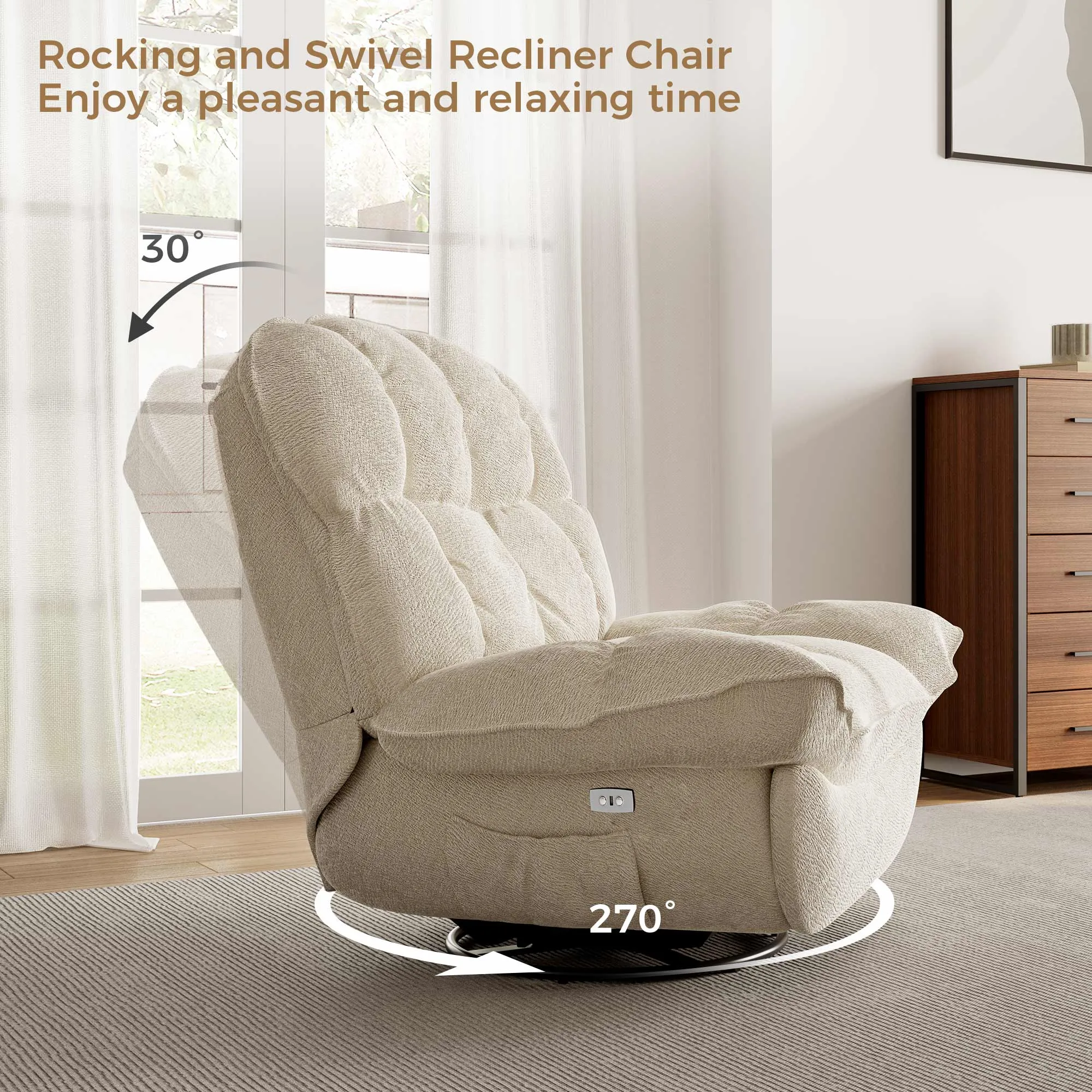 Grayson Power Recliner Chair Rocking Swivel with Storage