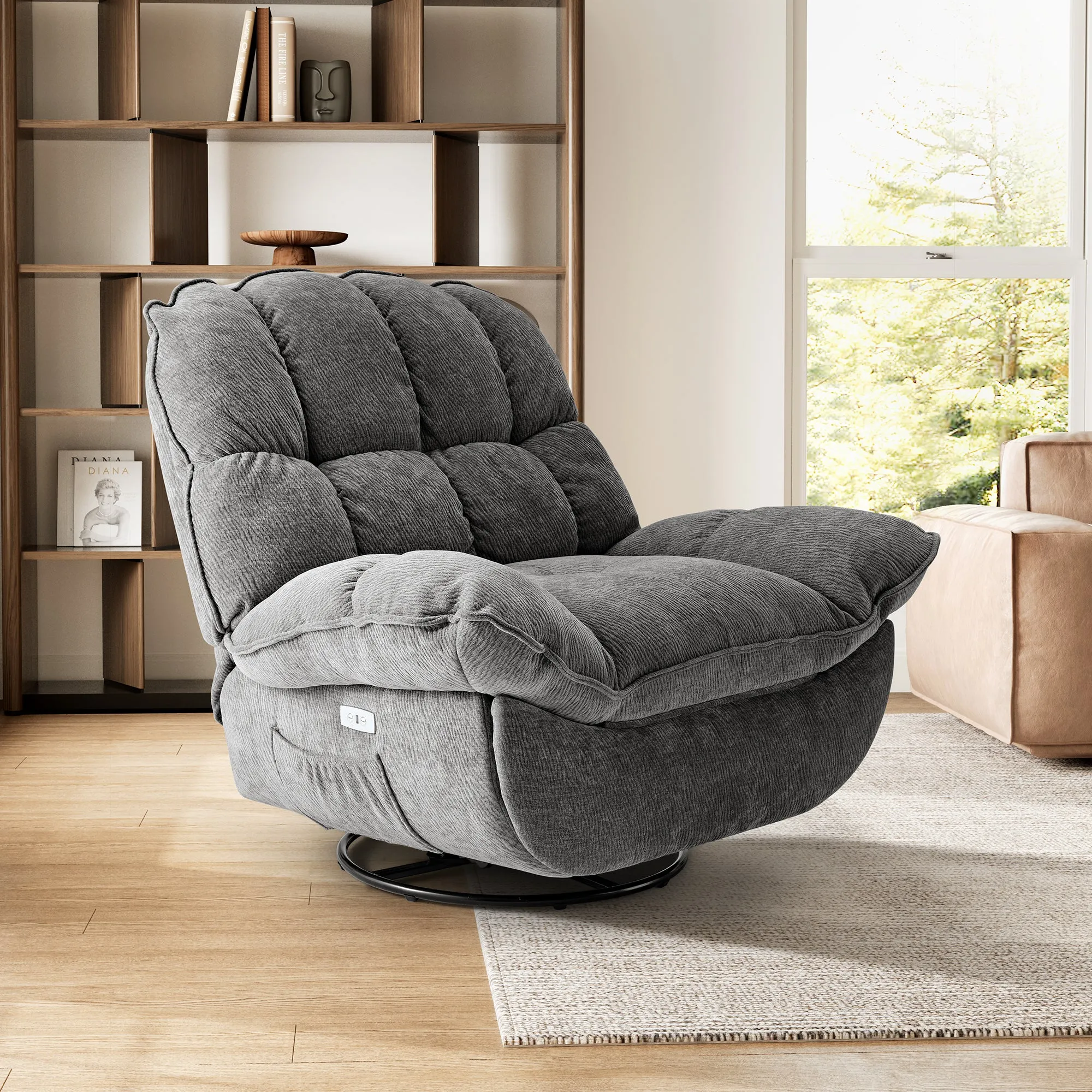 Grayson Power Recliner Chair Rocking Swivel with Storage - Gray