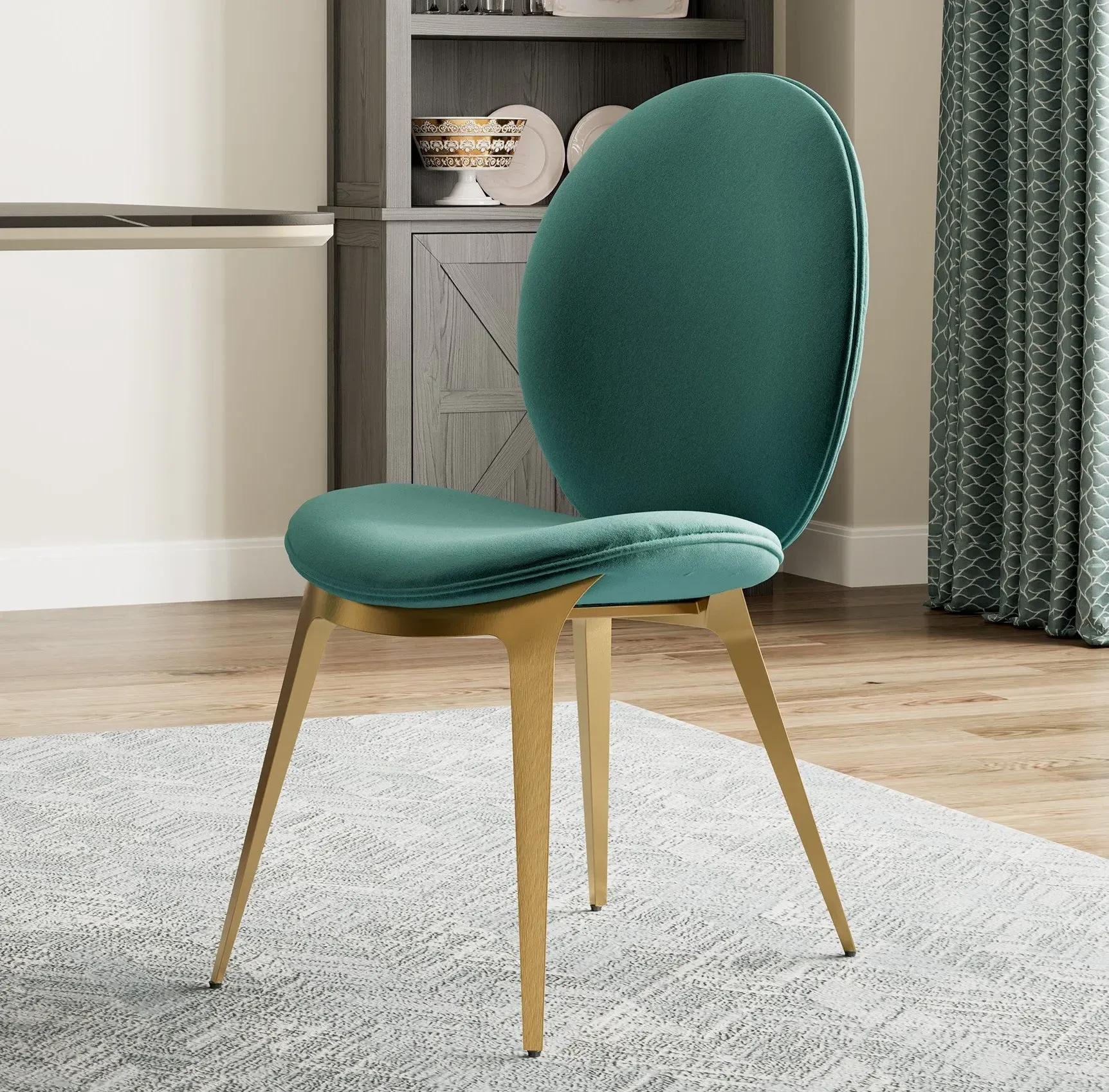 Kataleah Dining Side Chairs Set of 2 - Green, Velvet