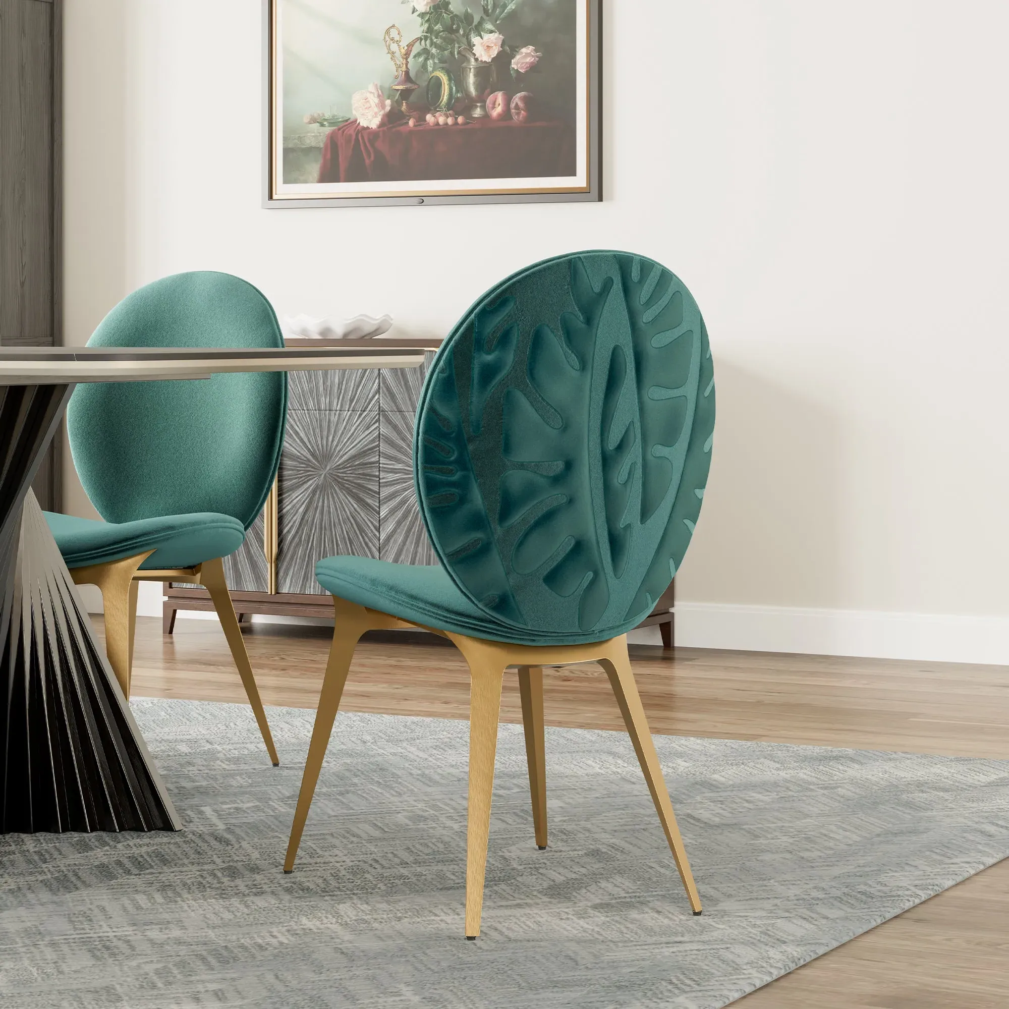 Kataleah Dining Side Chairs Set of 2 - Green, Velvet