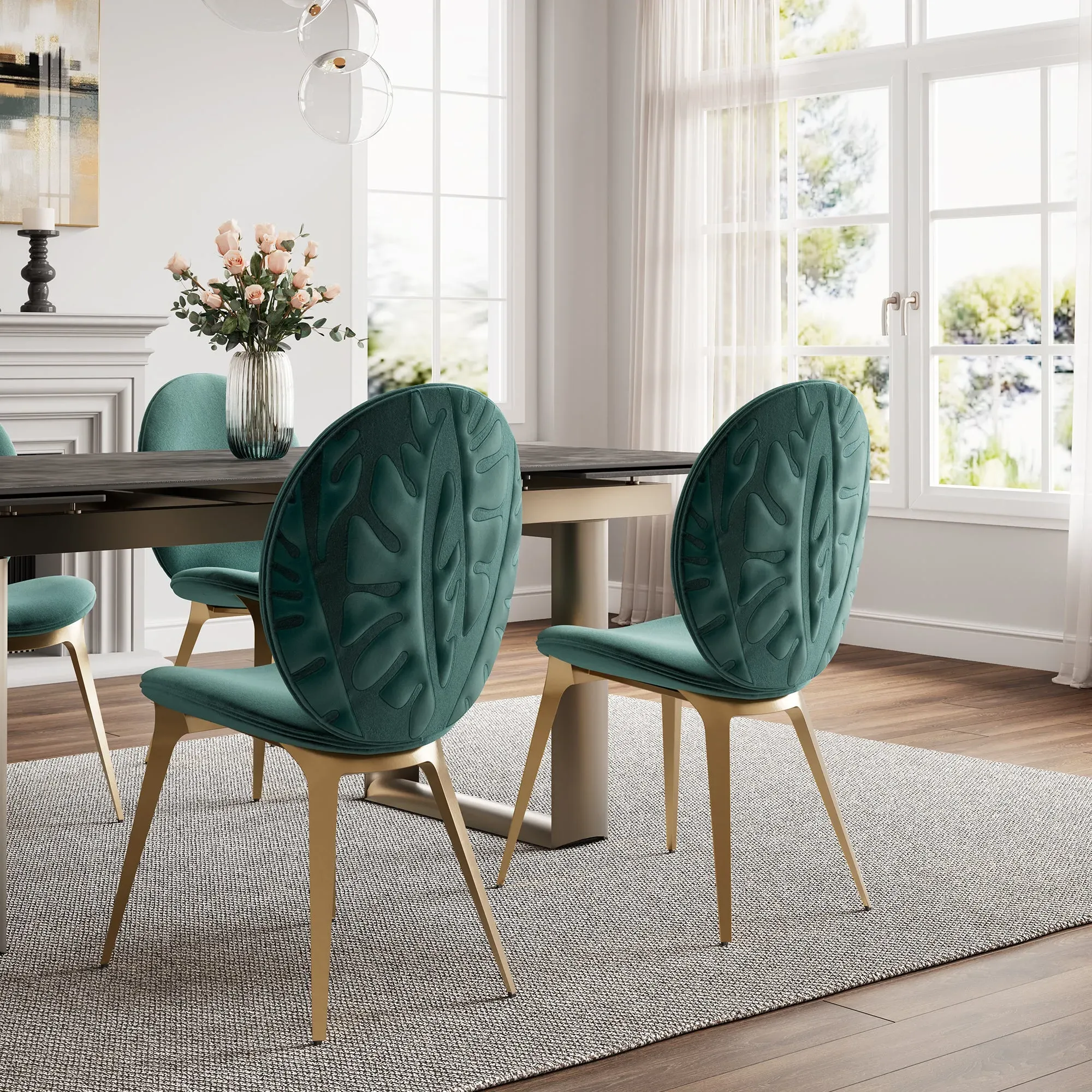 Kataleah Dining Side Chairs Set of 2 - Green, Velvet