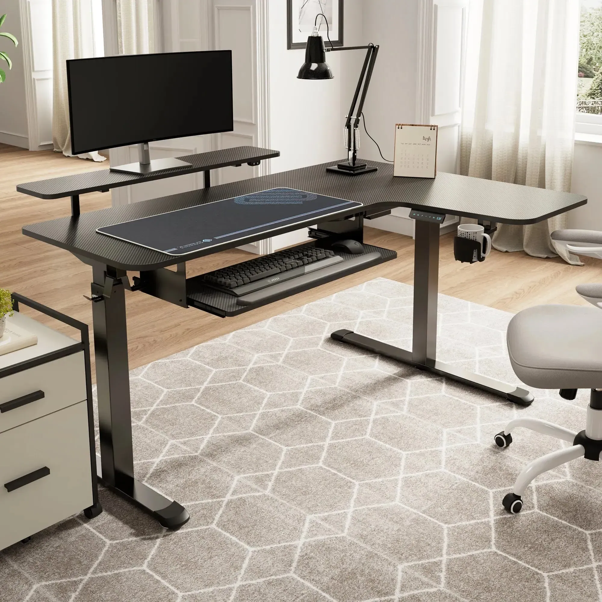 L-Shaped Standing Desk with Accessories - Black image