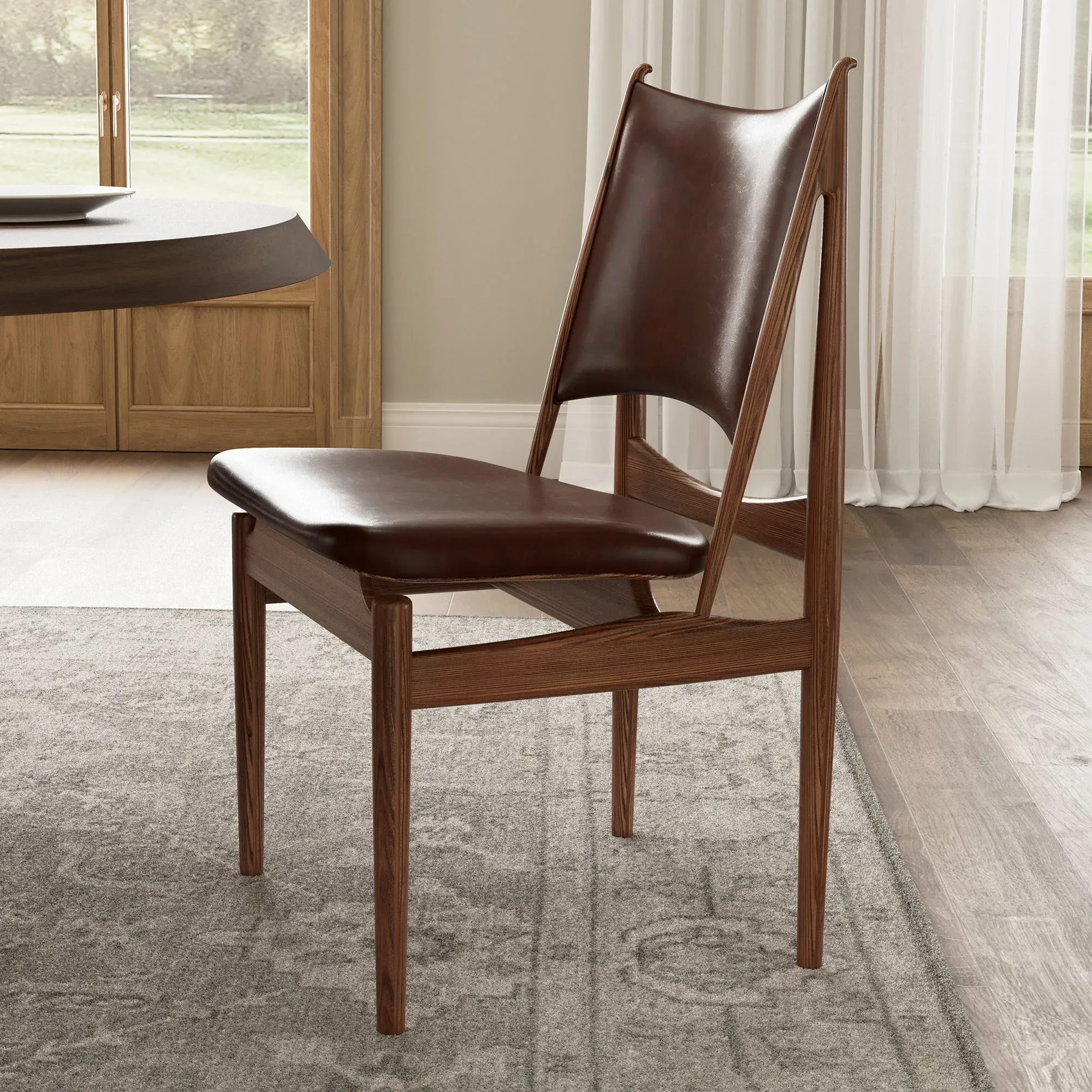 Lavish Solid Wood Dining Side Chairs Set of 2 - Brown, Leather