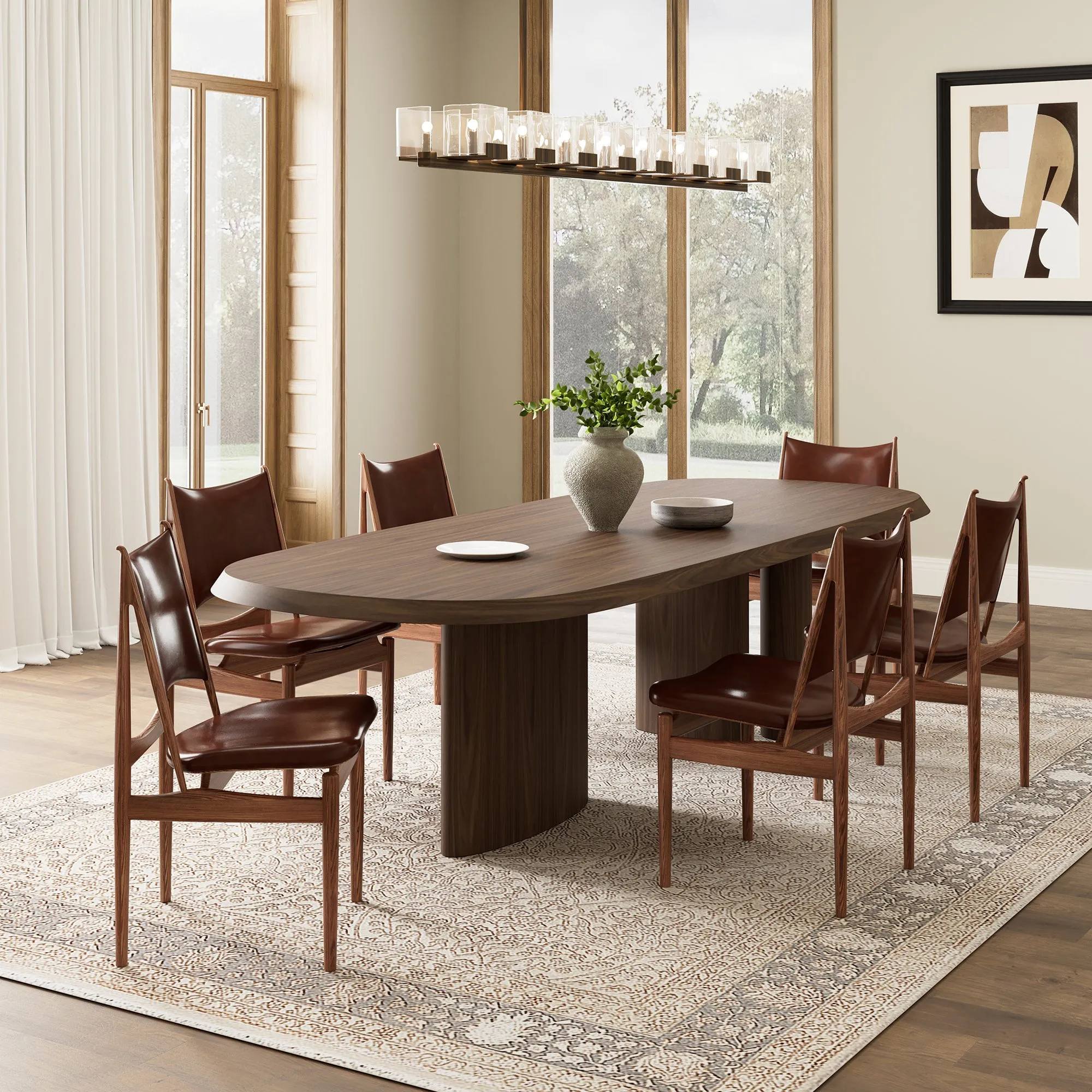 Lavish Solid Wood Dining Side Chairs Set of 2 - Brown, Leather
