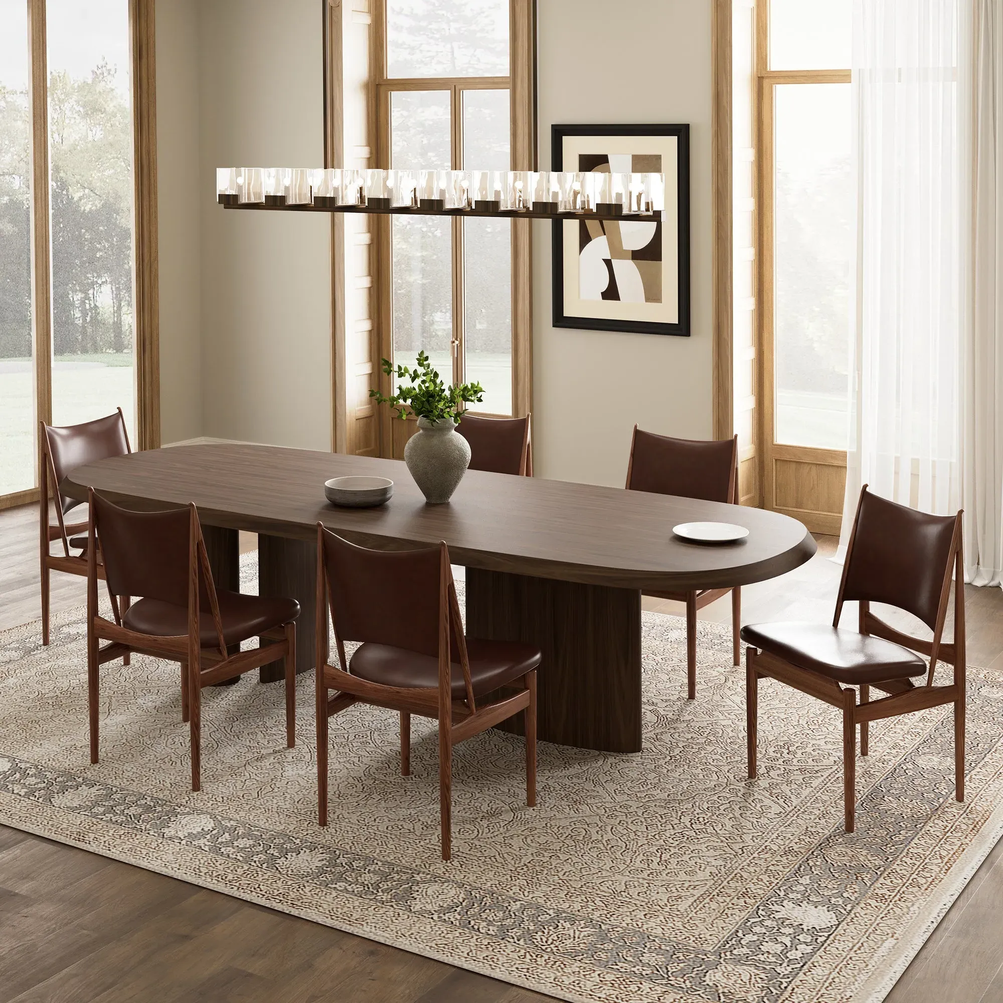 Lavish Solid Wood Dining Side Chairs Set of 2 - Brown, Leather