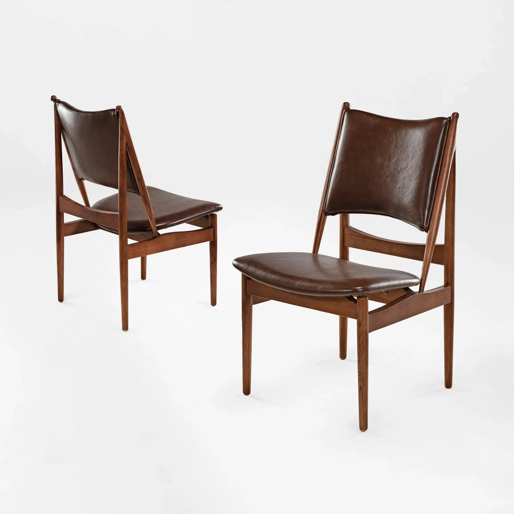 Lavish Solid Wood Dining Side Chairs Set of 2 - Brown, Leather image