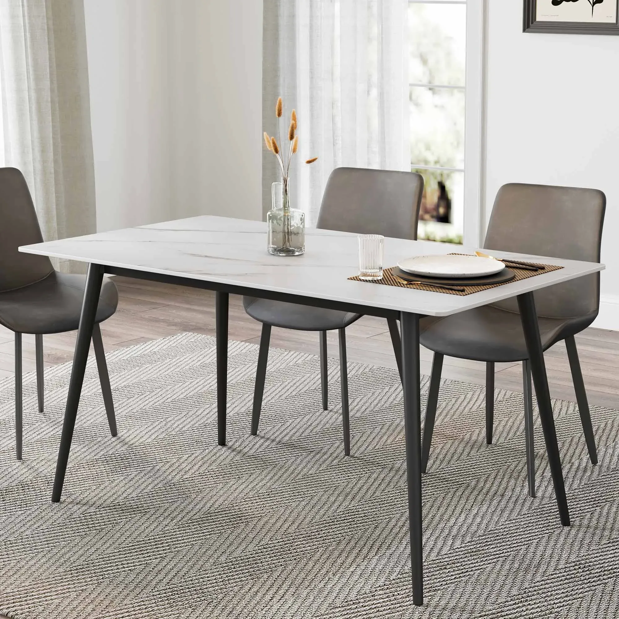 Liam Rectangular Dining Table - White, Sintered Stone product