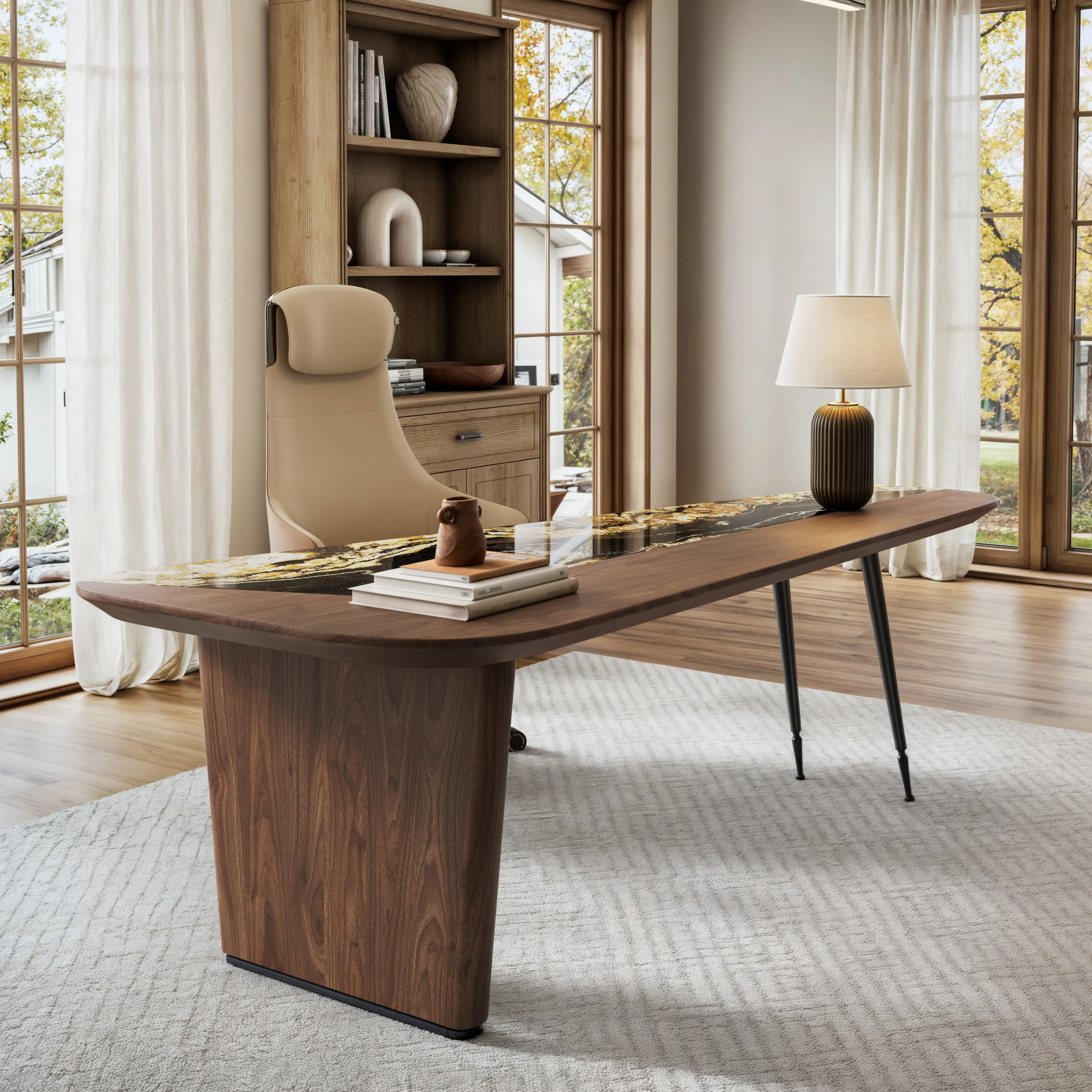 Magma Office Desk - Natural Marble, Wood