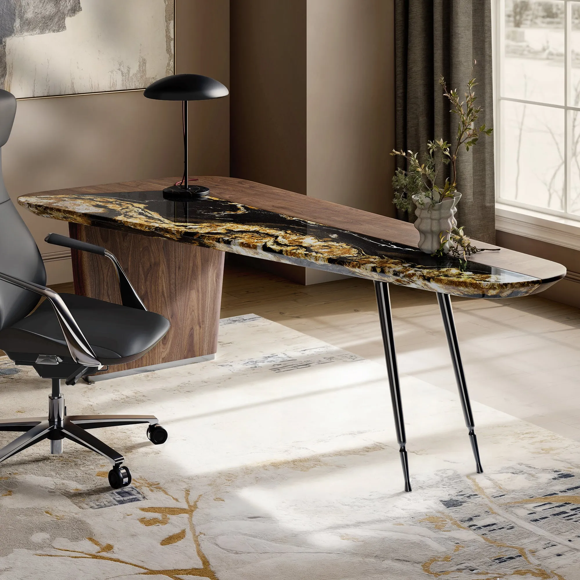 Magma Office Desk - Natural Marble, Wood image