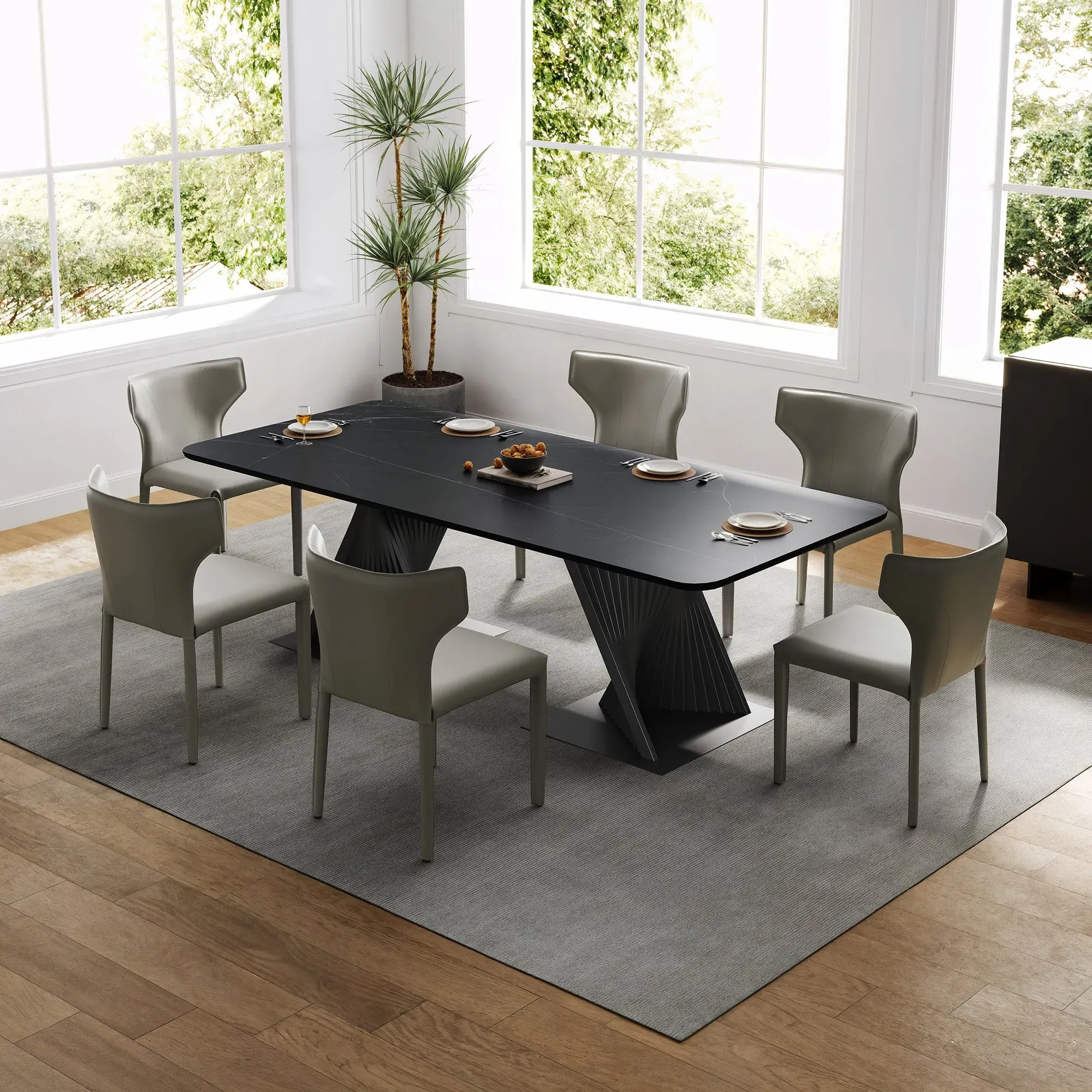 Majestic Dining Side Chairs Set of 2 - Gray, Leather