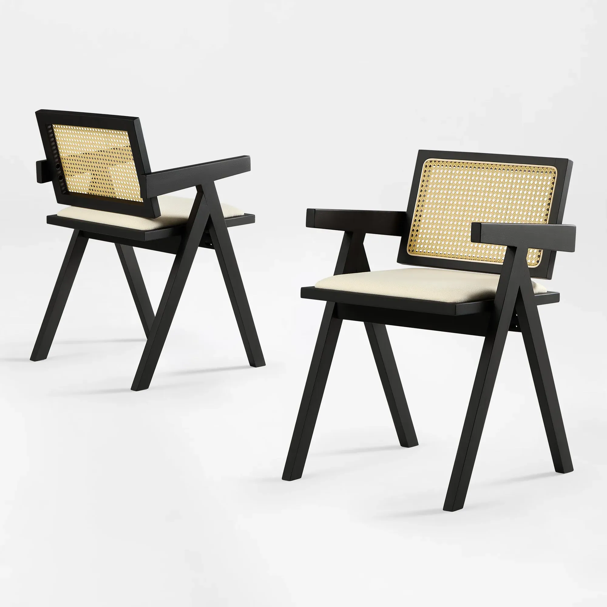 Mila Set of 2 Rattan Dining Chairs - Black, Rubberwood product