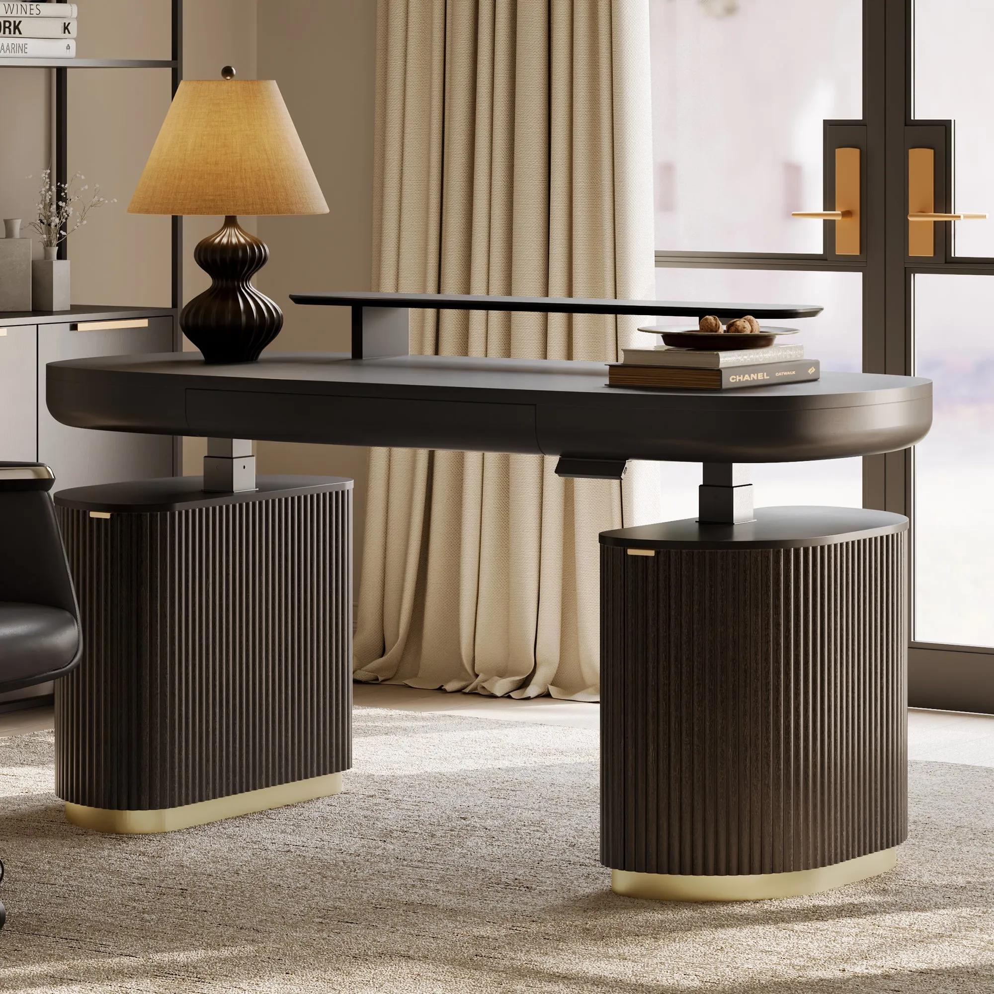 Opal Executive Desk with Storage - Black, Birch Wood Veneer product
