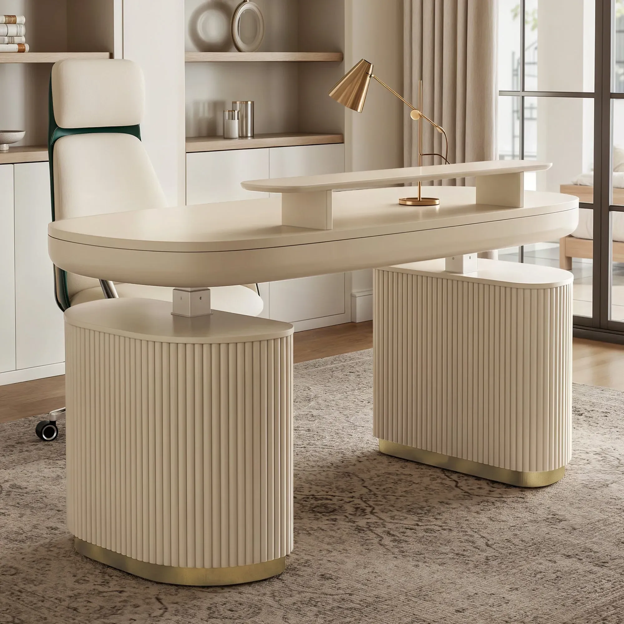 Opal Executive Desk with Storage - Cream, Birch Wood Veneer