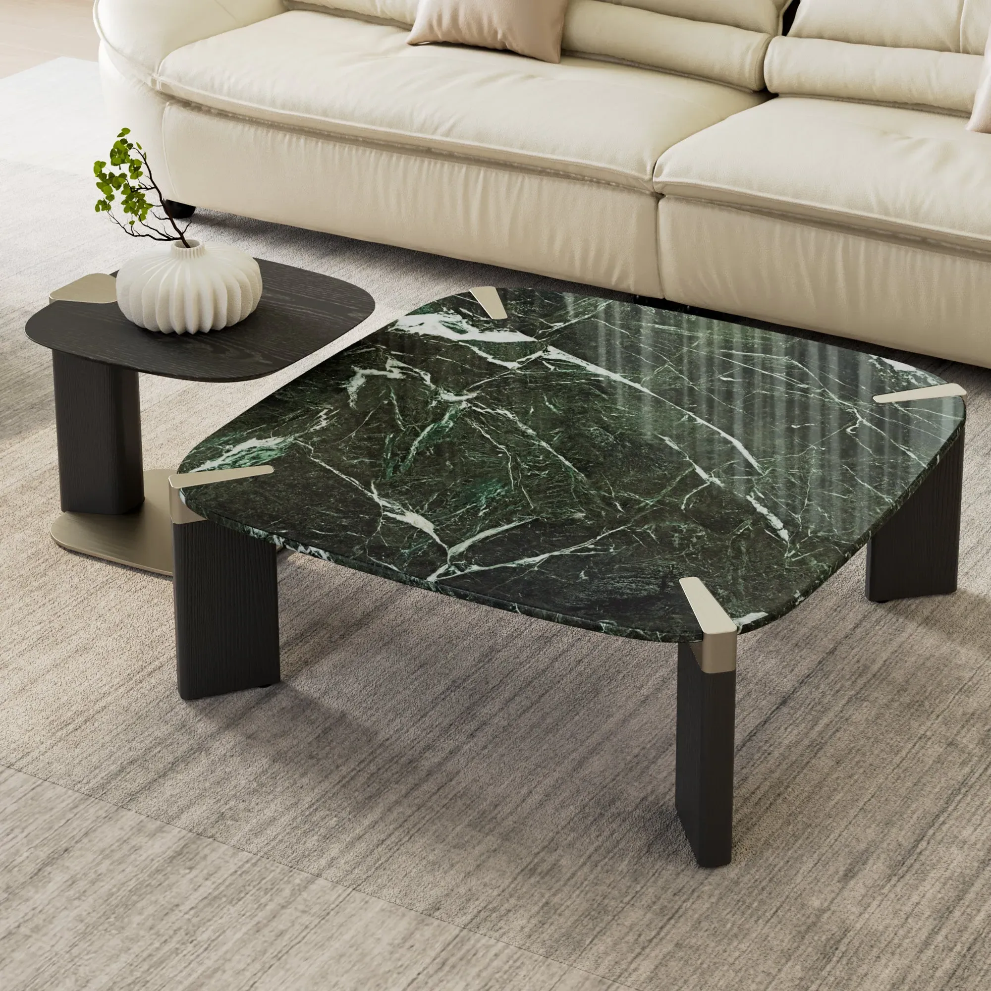 Prada Rectangle Coffee Table with Side Table Set - Marble